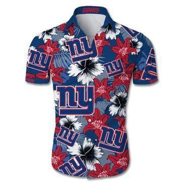 New York Giants Flower Slim Fit Body Nfl Hawaiian Shirt