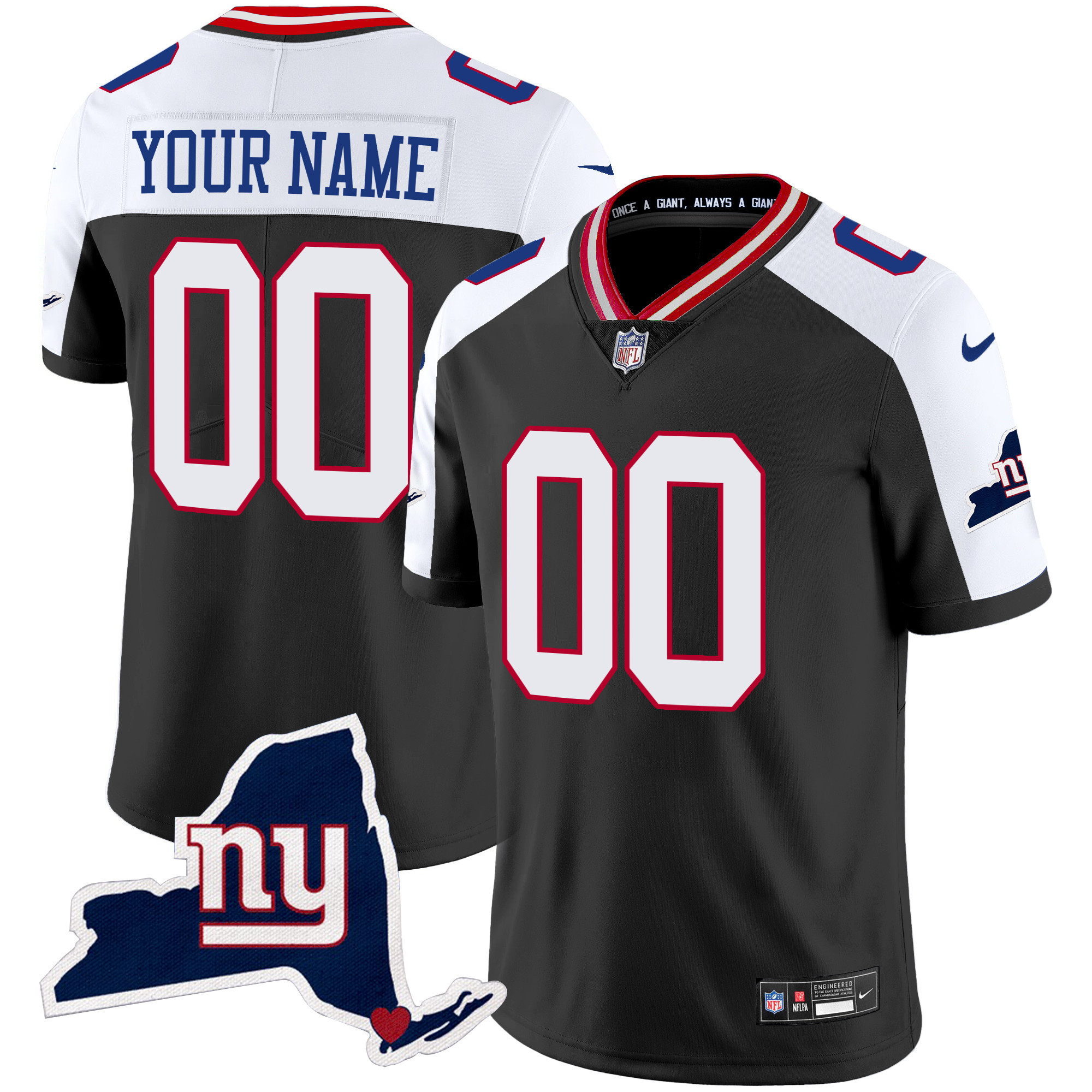 New York Giants New York State Map Patch Limited Custom Black Alternate Jersey - All Stitched 