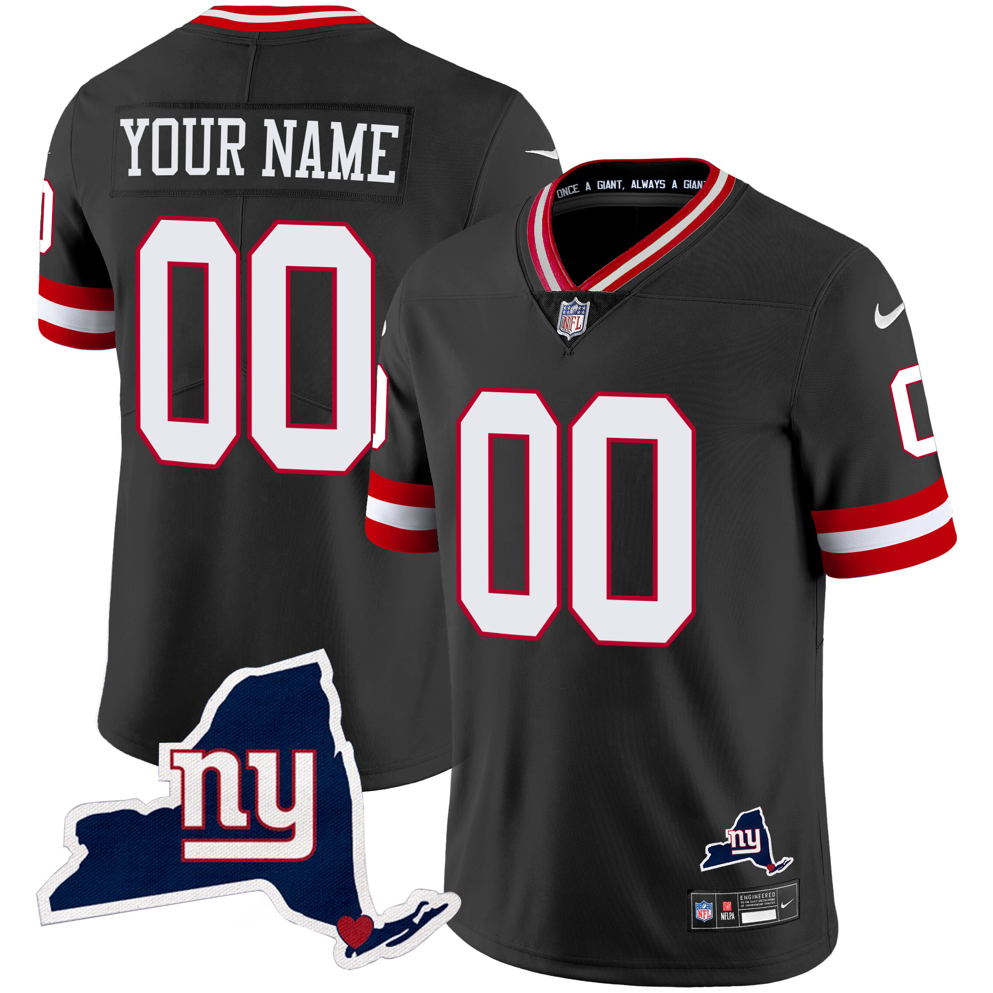 New York Giants New York State Map Patch Limited Custom Black Jersey - All Stitched 