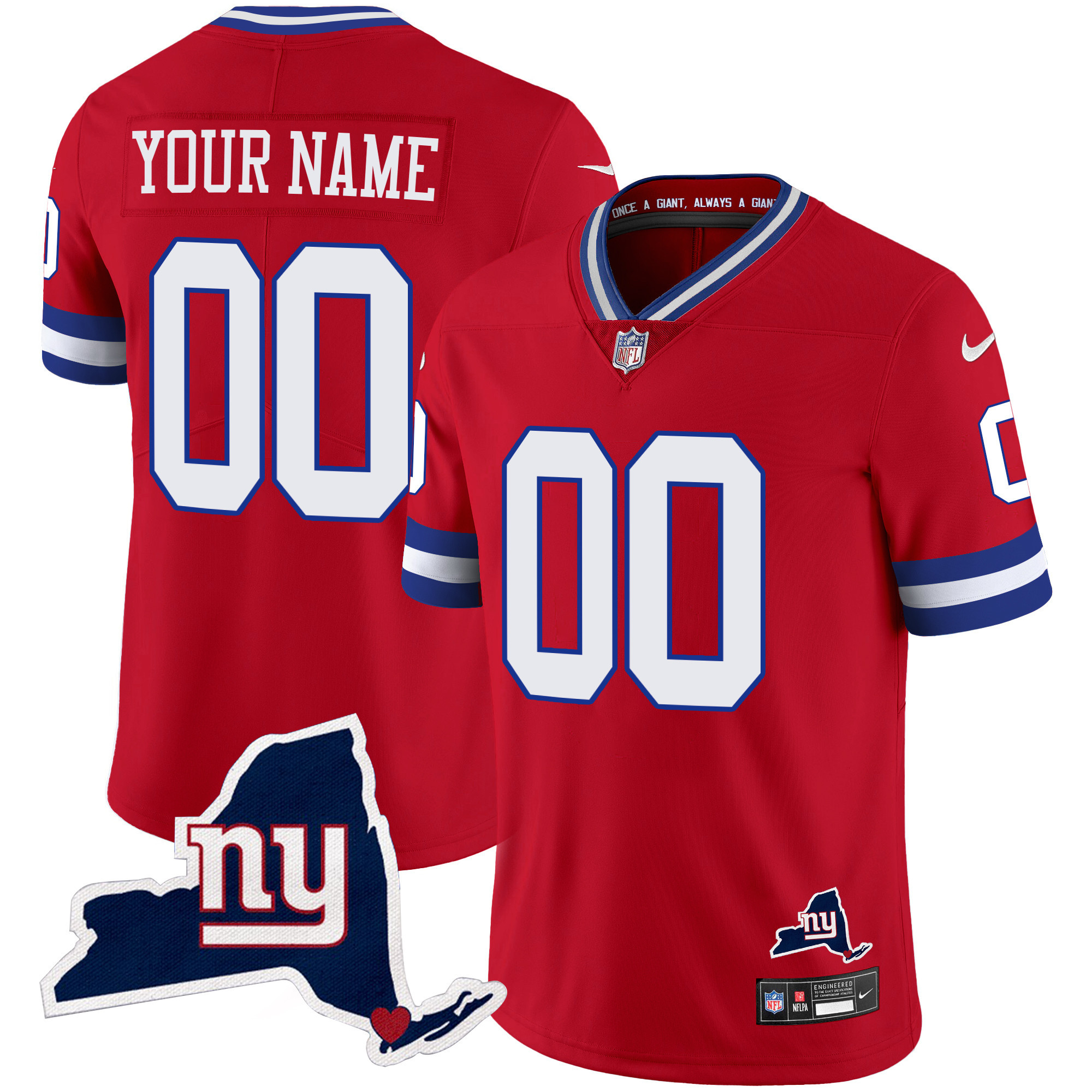 New York Giants New York State Map Patch Limited Custom Red Jersey - All Stitched 