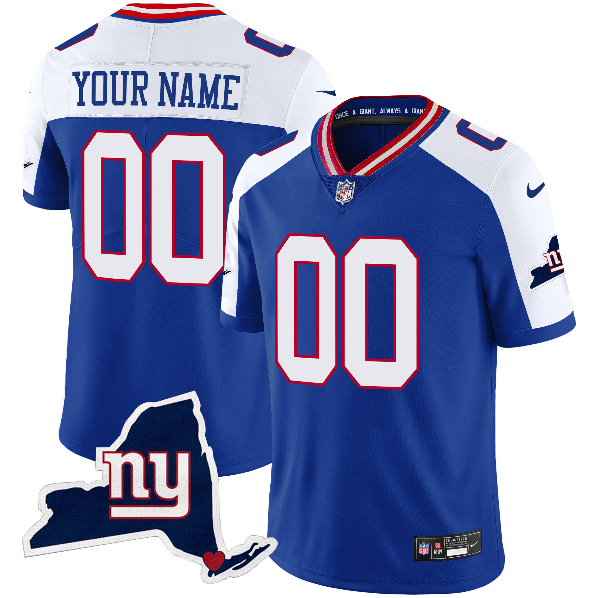 New York Giants New York State Map Patch Limited Custom Royal Alternate Jersey - All Stitched 