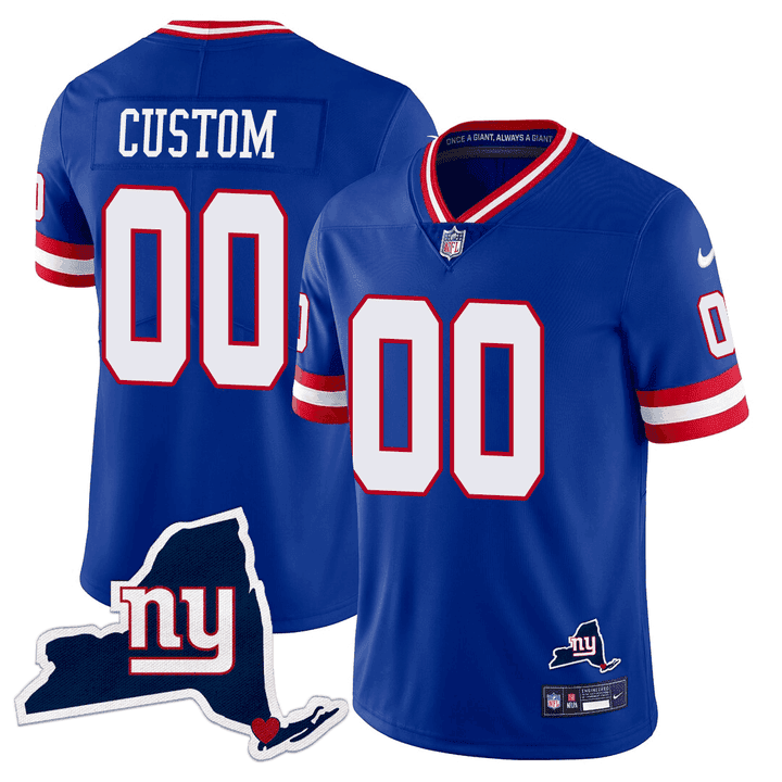 New York Giants New York State Map Patch Limited Custom Royal Jersey - All Stitched 