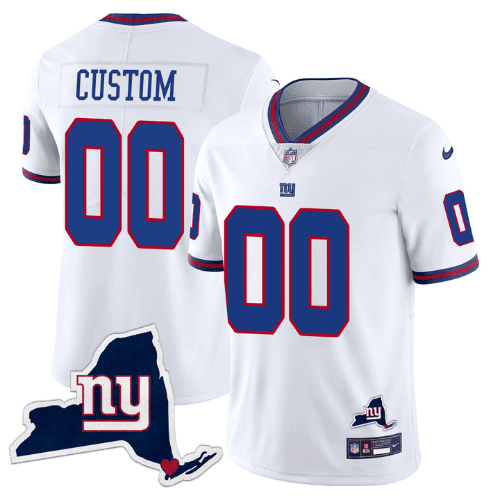 New York Giants New York State Map Patch Limited Custom White Jersey - All Stitched 