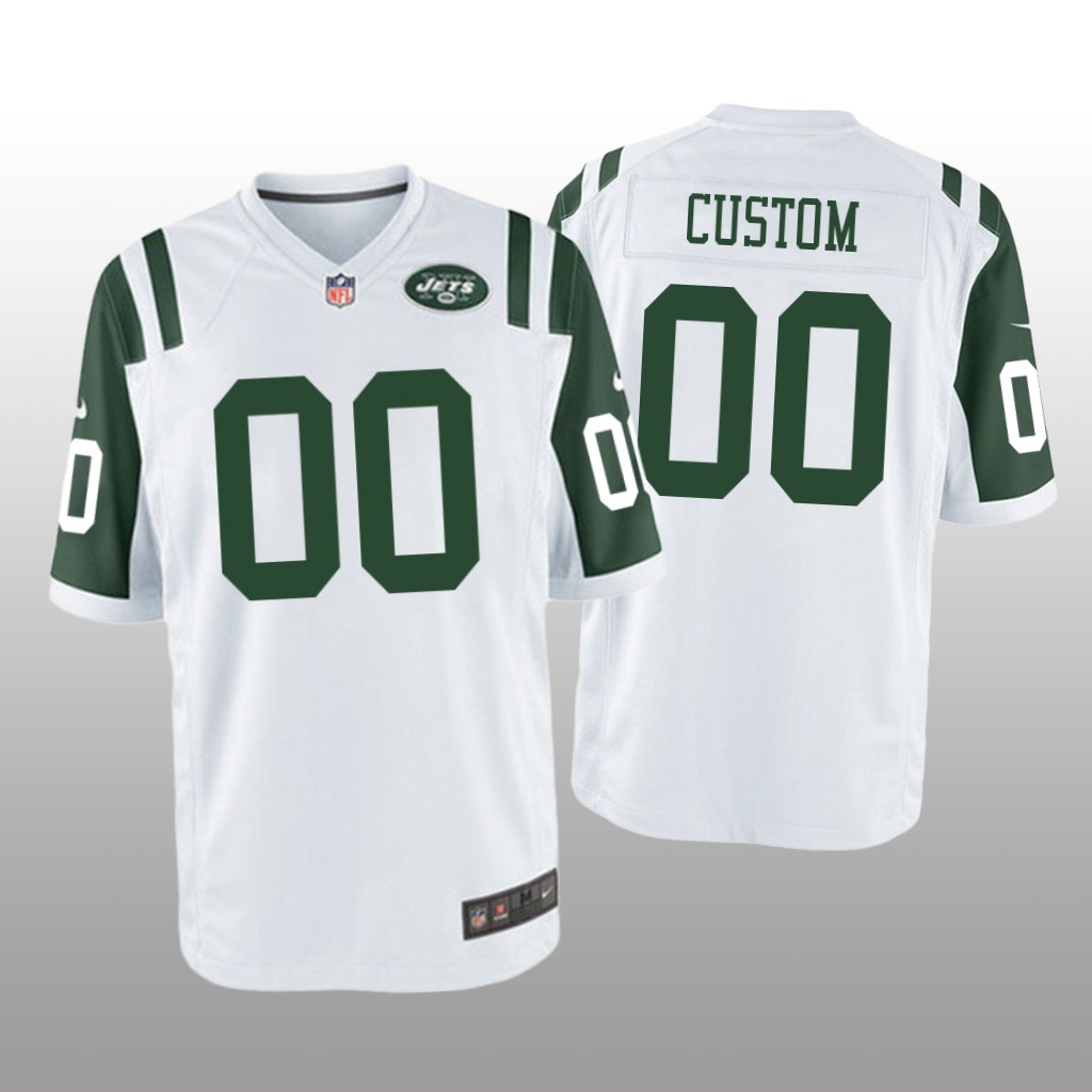 New York Jets #00 White Men's Custom Game Jersey