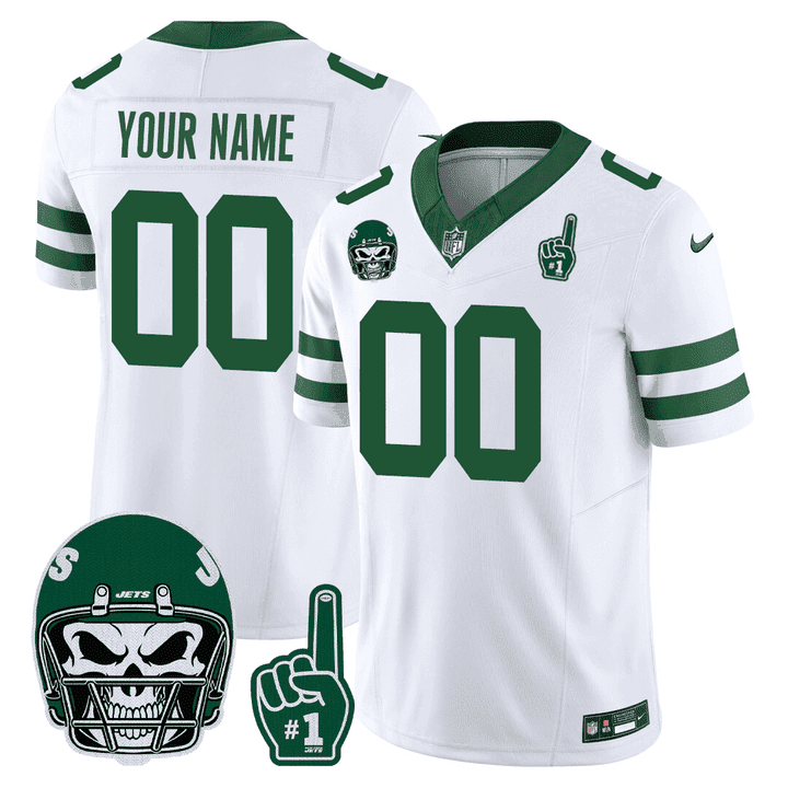 New York Jets 1980s Throwback Limited Custom - Number 1 Patch White Jersey - All Stitched