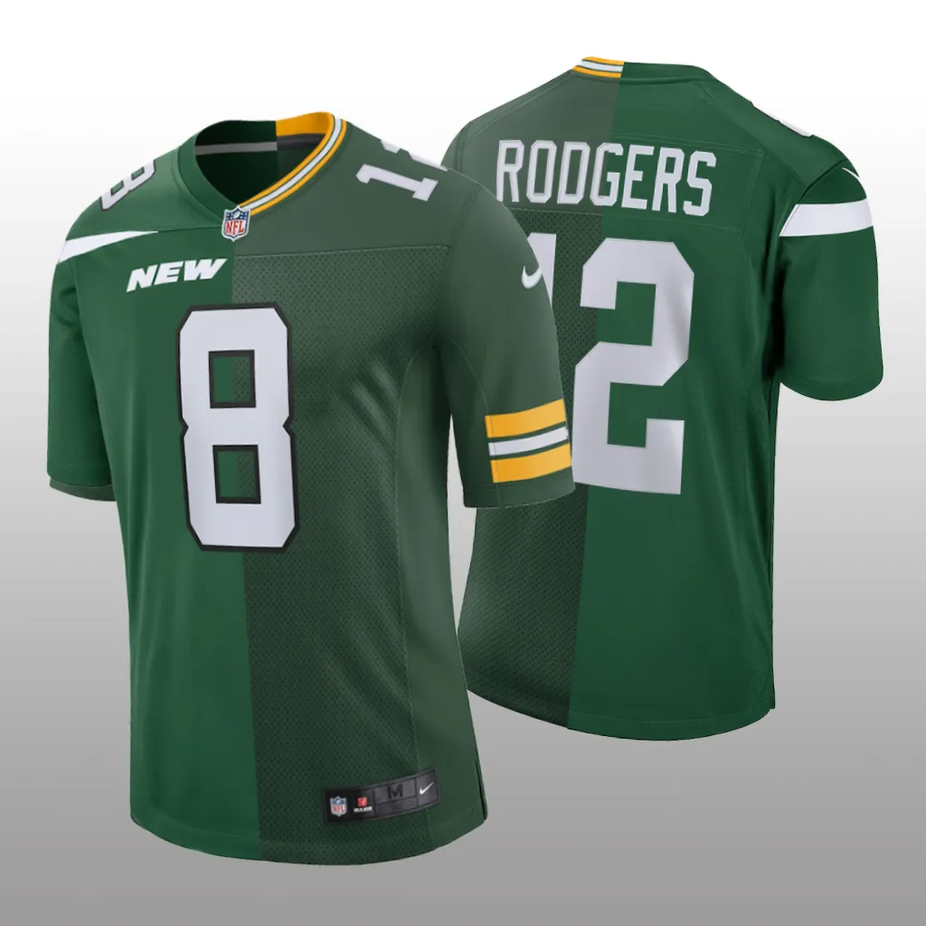 New York Jets Aaron Rodgers Green Game Split - Men's