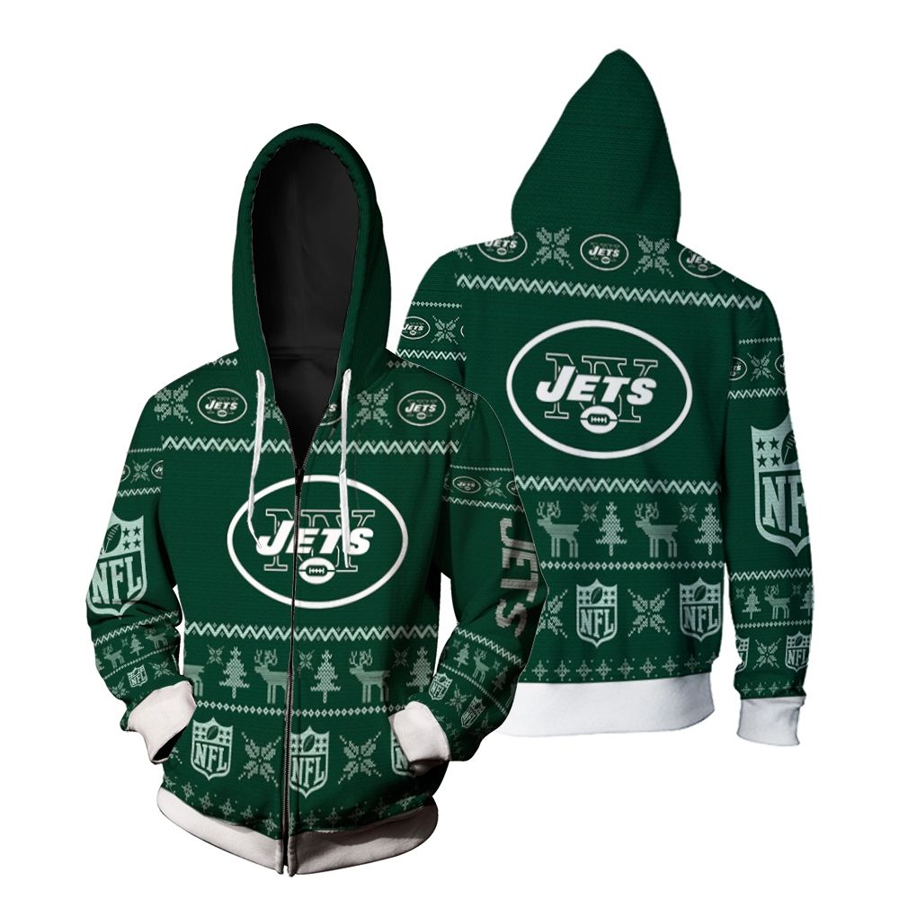 New York Jets Christmas 3D Zip Hoodie
