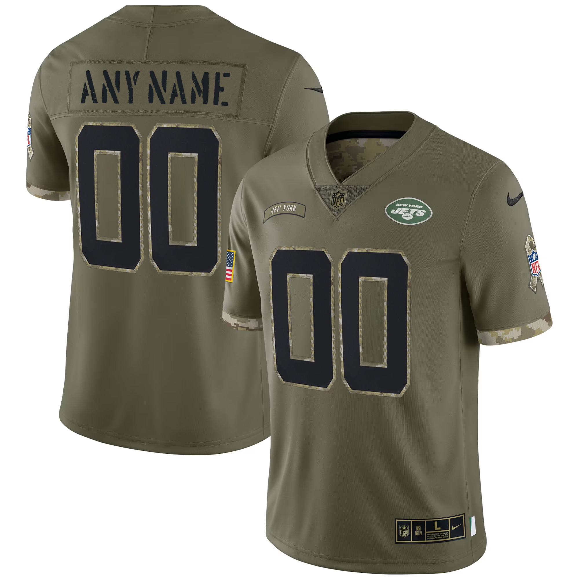 New York Jets Salute To Service Vapor Custom Jersey - All Stitched