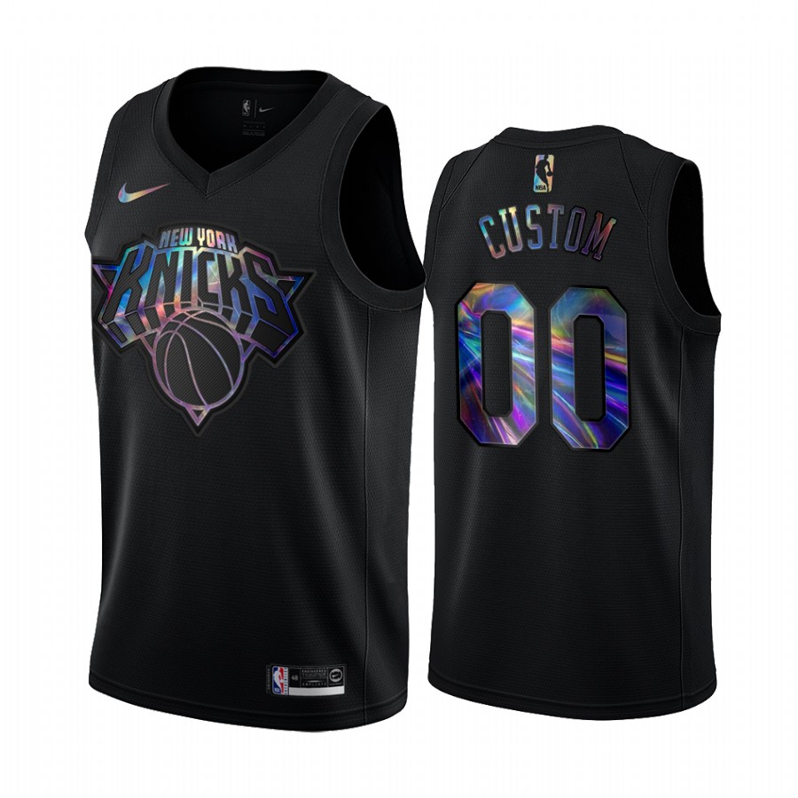 New York Knicks Custom #00 Jersey Iridescent Holographic Black Limited Edition