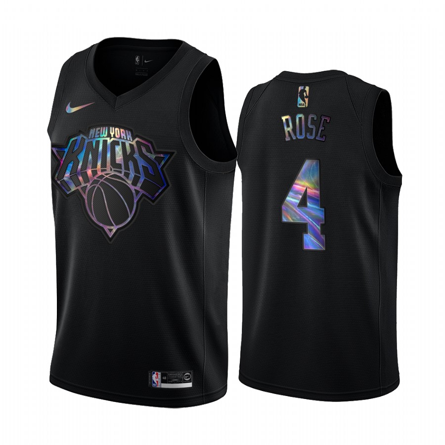 New York Knicks Derrick Rose #4 Jersey Iridescent Holographic Black Limited Edition