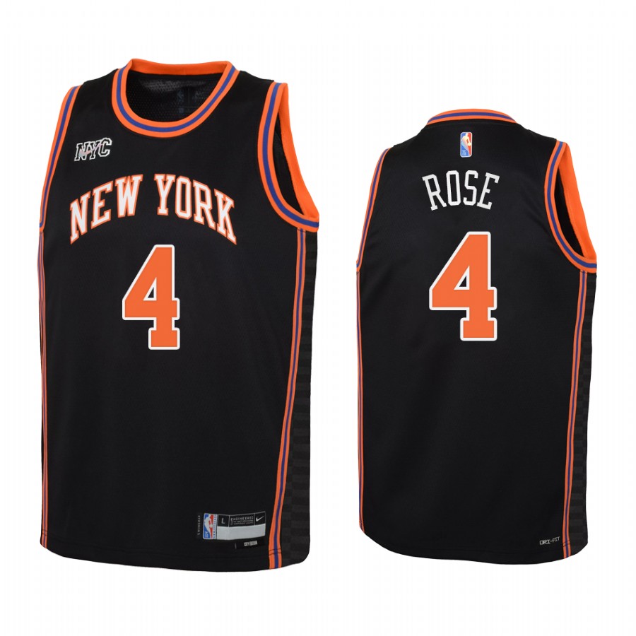 New York Knicks Derrick Rose City Edition Black Youth Jersey NBA 75th Season #4