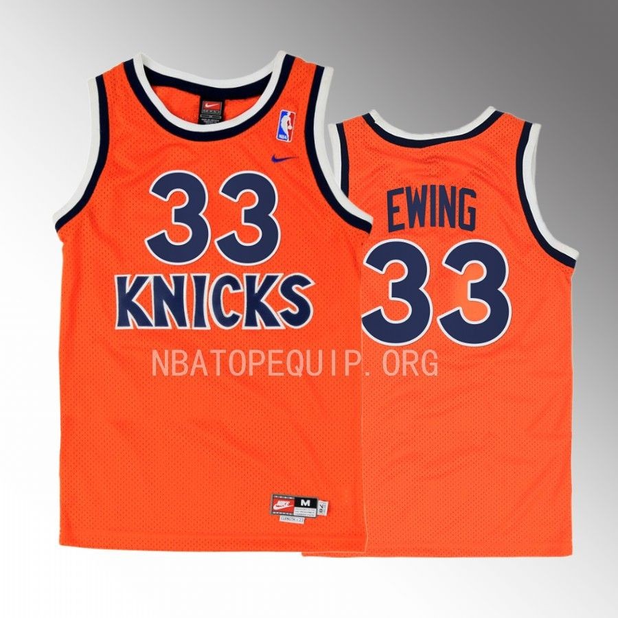 New York Knicks Patrick Ewing Orange Throwback Men Jersey