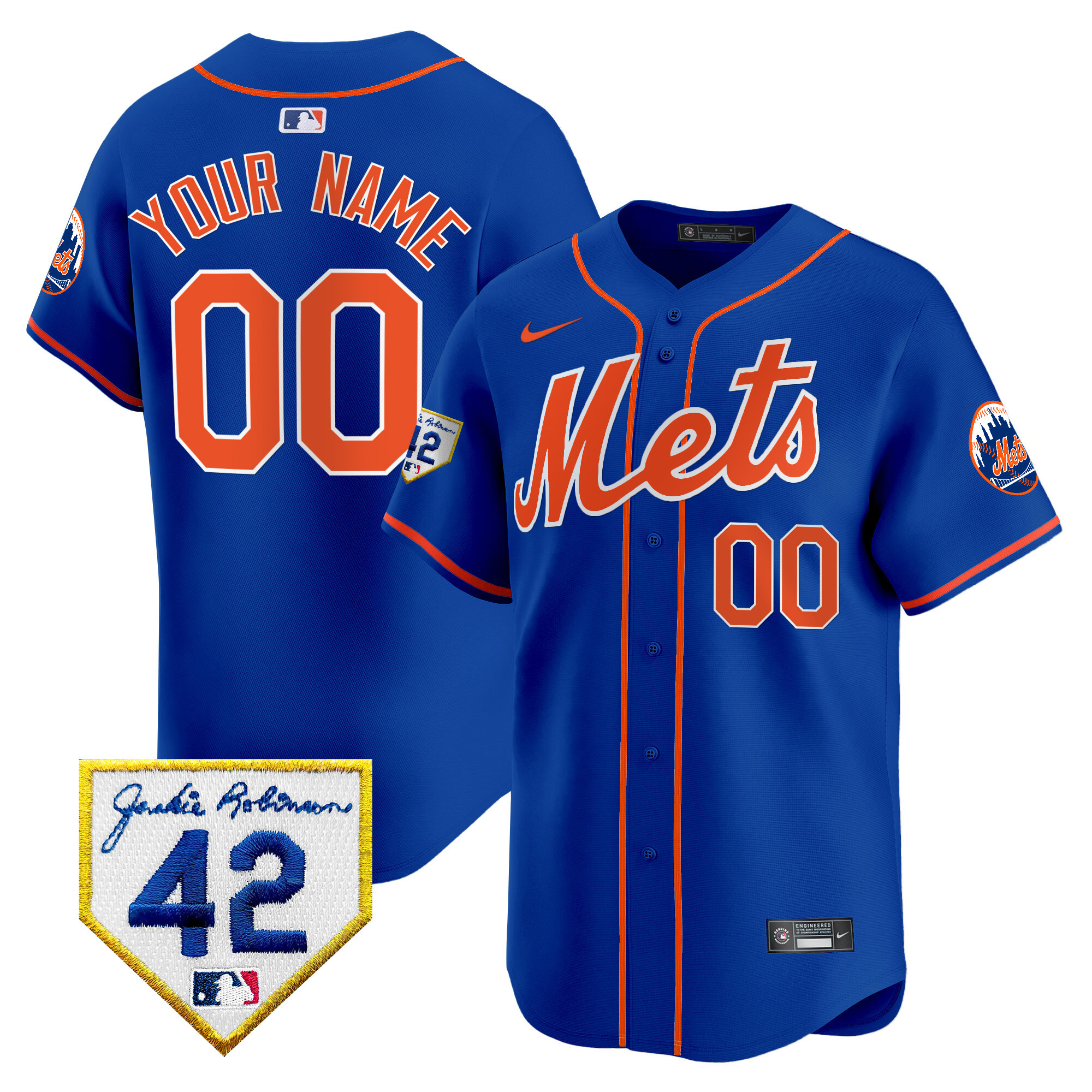 New York Mets 2024 Jackie Robinson Patch Vapor Premier Limited Custom Royal Jersey - All Stitched