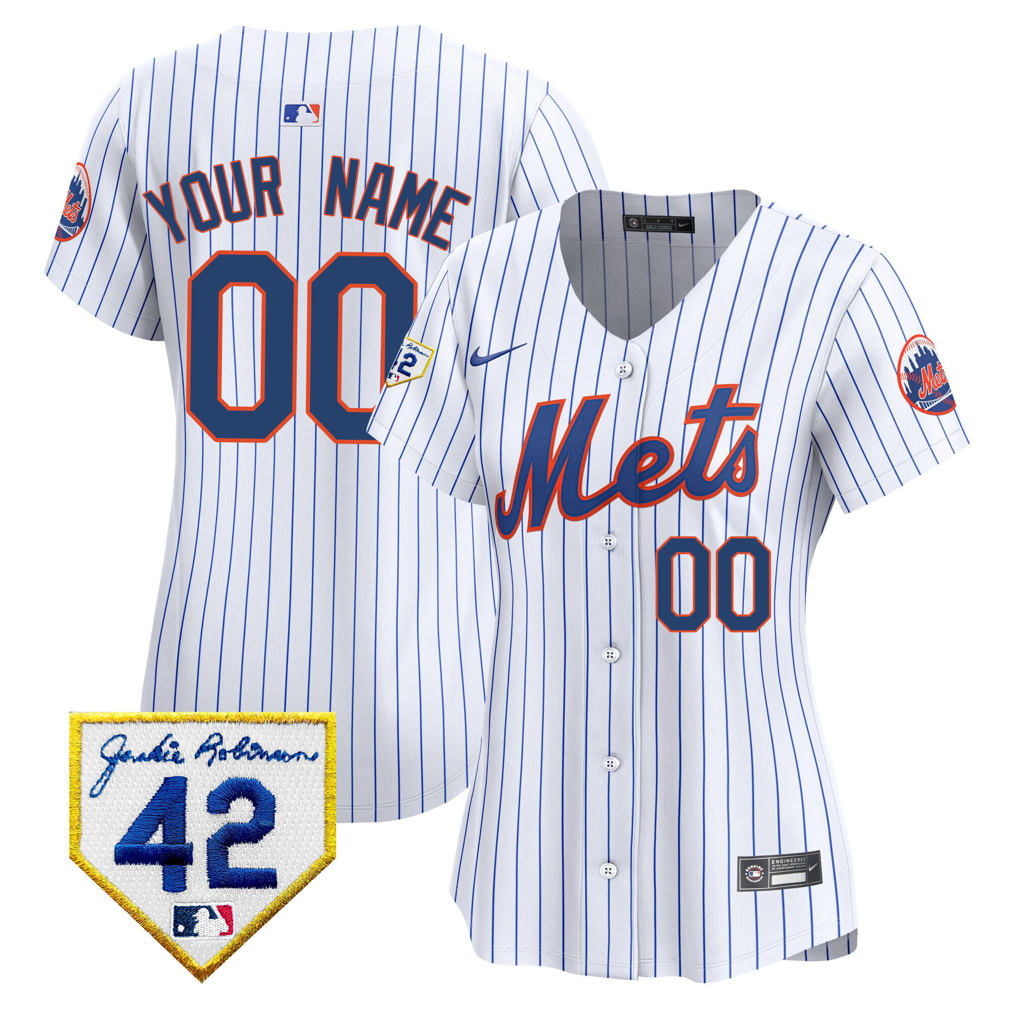New York Mets 2024 Jackie Robinson Patch Vapor Premier Limited Custom White Jersey - All Stitched
