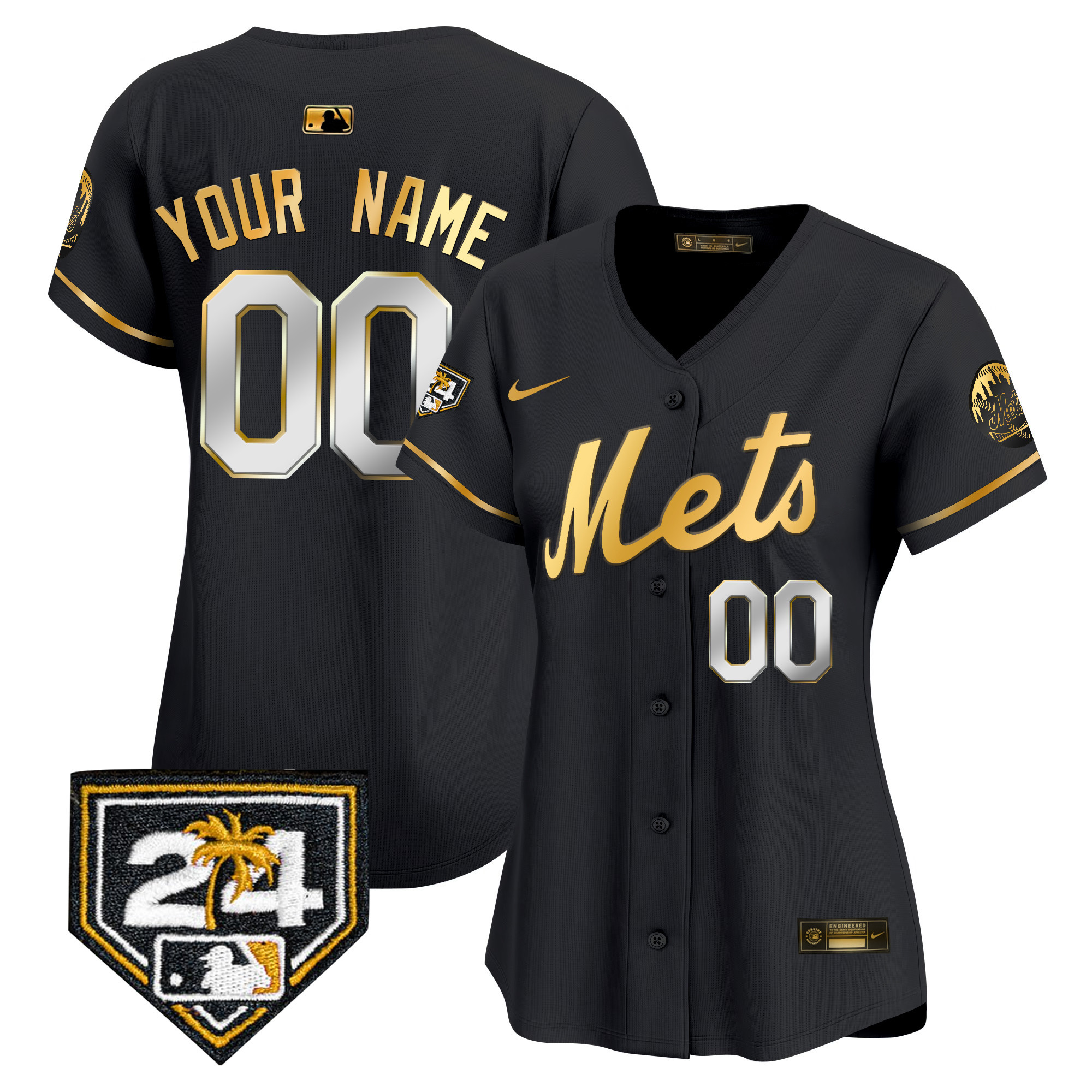 New York Mets 2024 Spring Training Vapor Premier Elite Custom V2 Black Gold Jersey - All Stitched