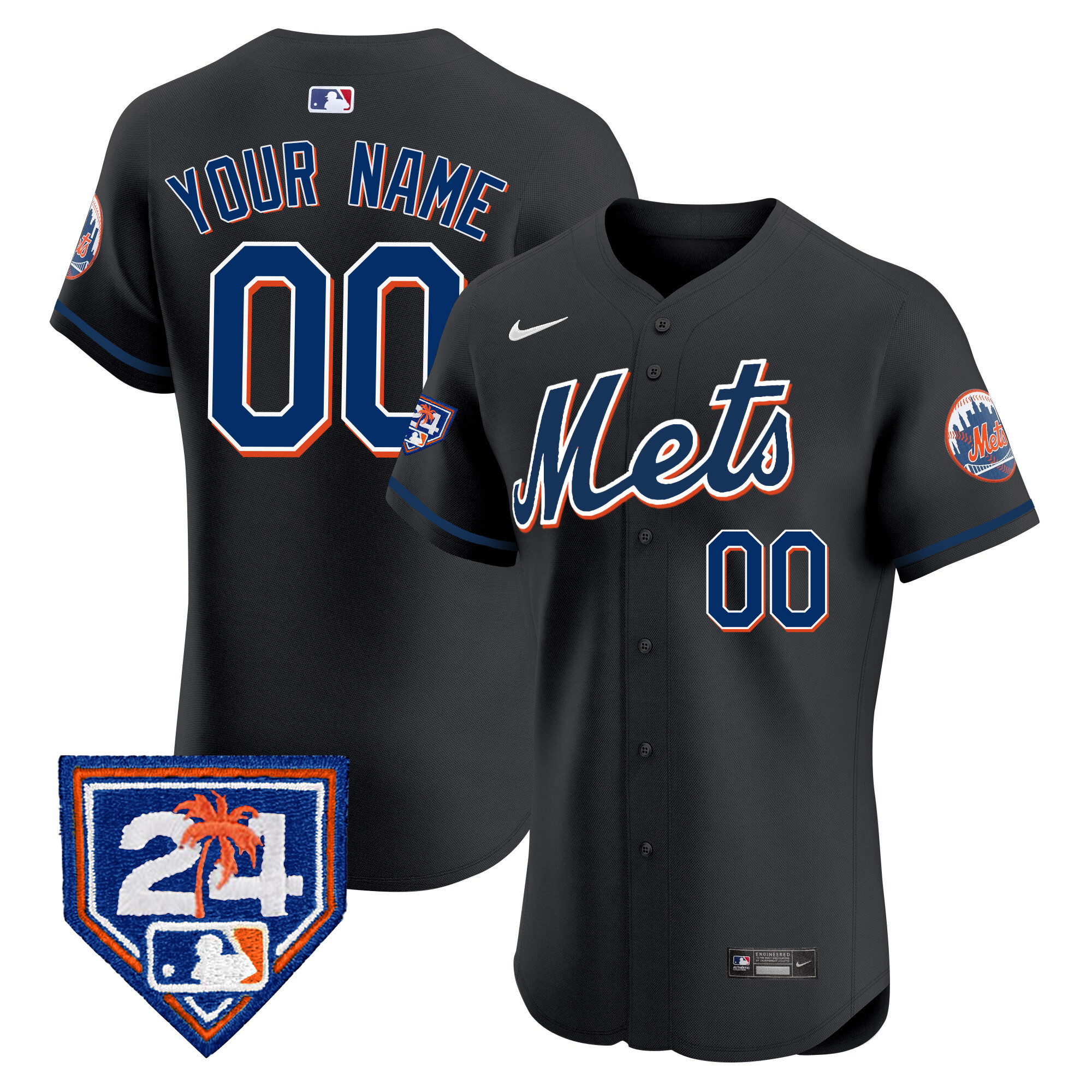 New York Mets 2024 Spring Training Vapor Premier Elite Custom V2 Black Jersey - All Stitched