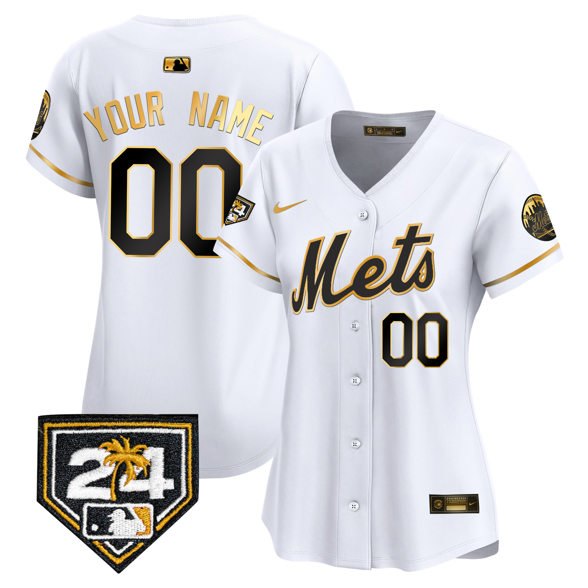 New York Mets 2024 Spring Training Vapor Premier Elite Custom V2 White Gold Jersey - All Stitched