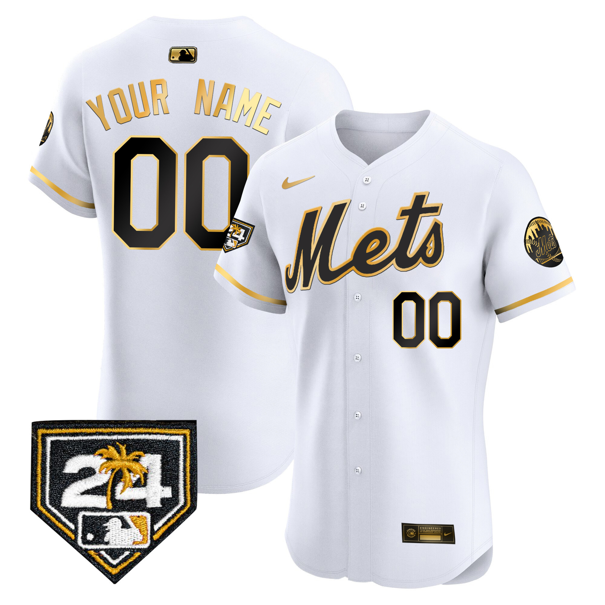 New York Mets 2024 Spring Training Vapor Premier Elite Custom V2 White Gold Jersey - All Stitched