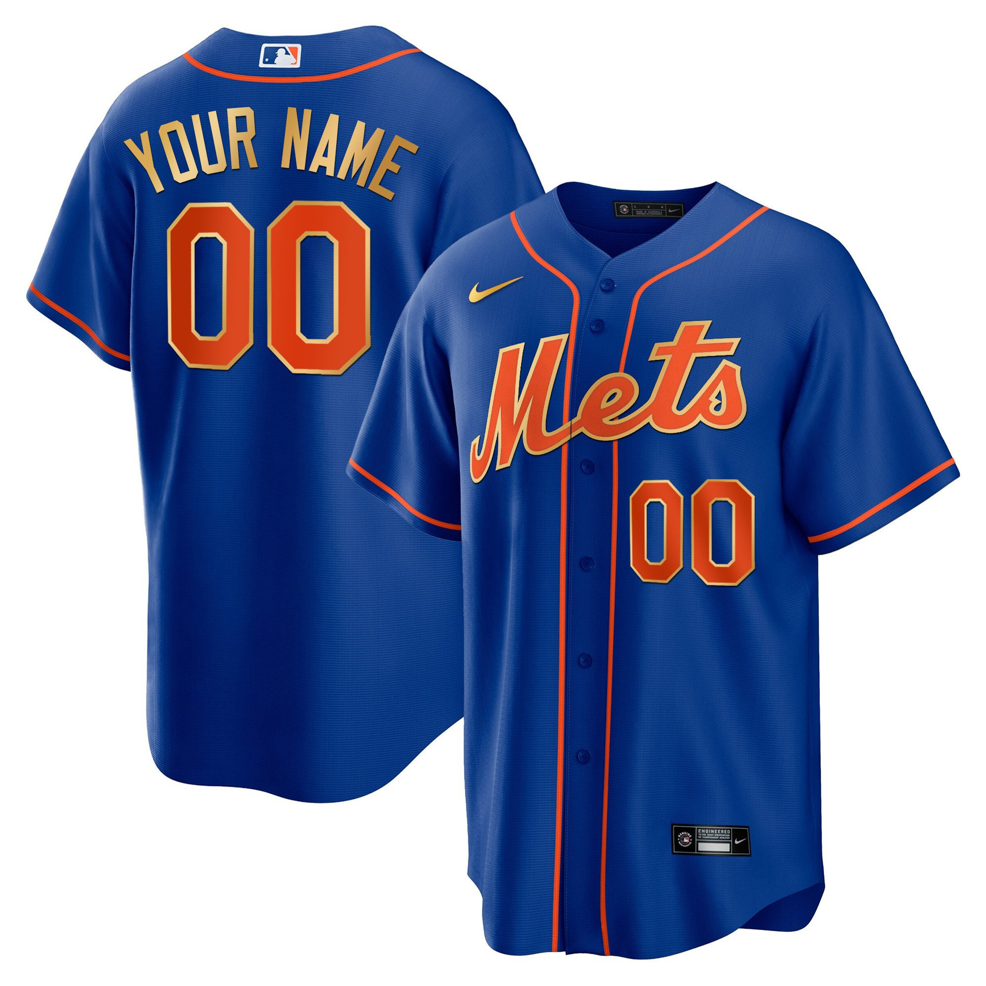 New York Mets Gold Custom Cool Navy Jersey - All Stitched