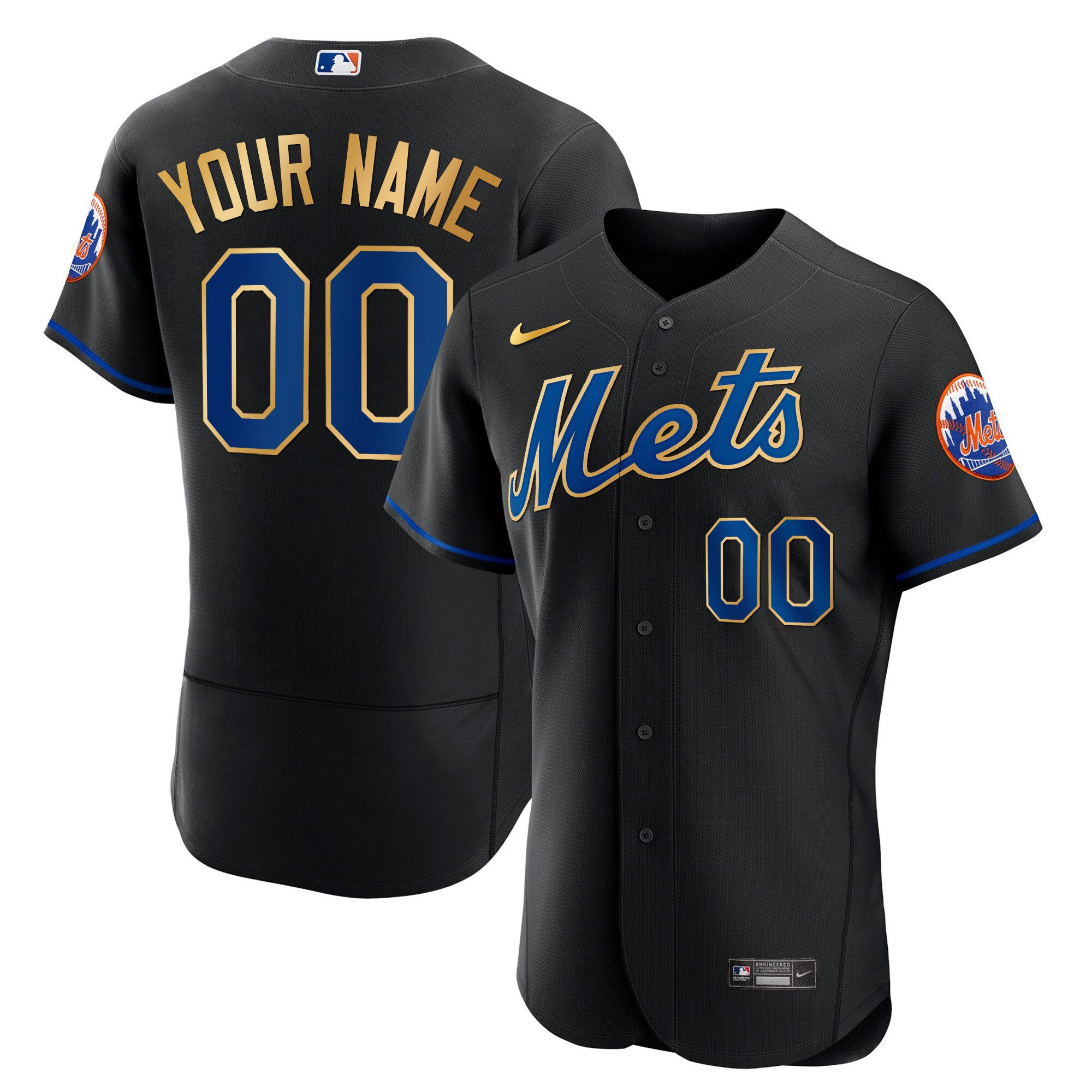 New York Mets Gold Custom Flex Black Jersey - All Stitched