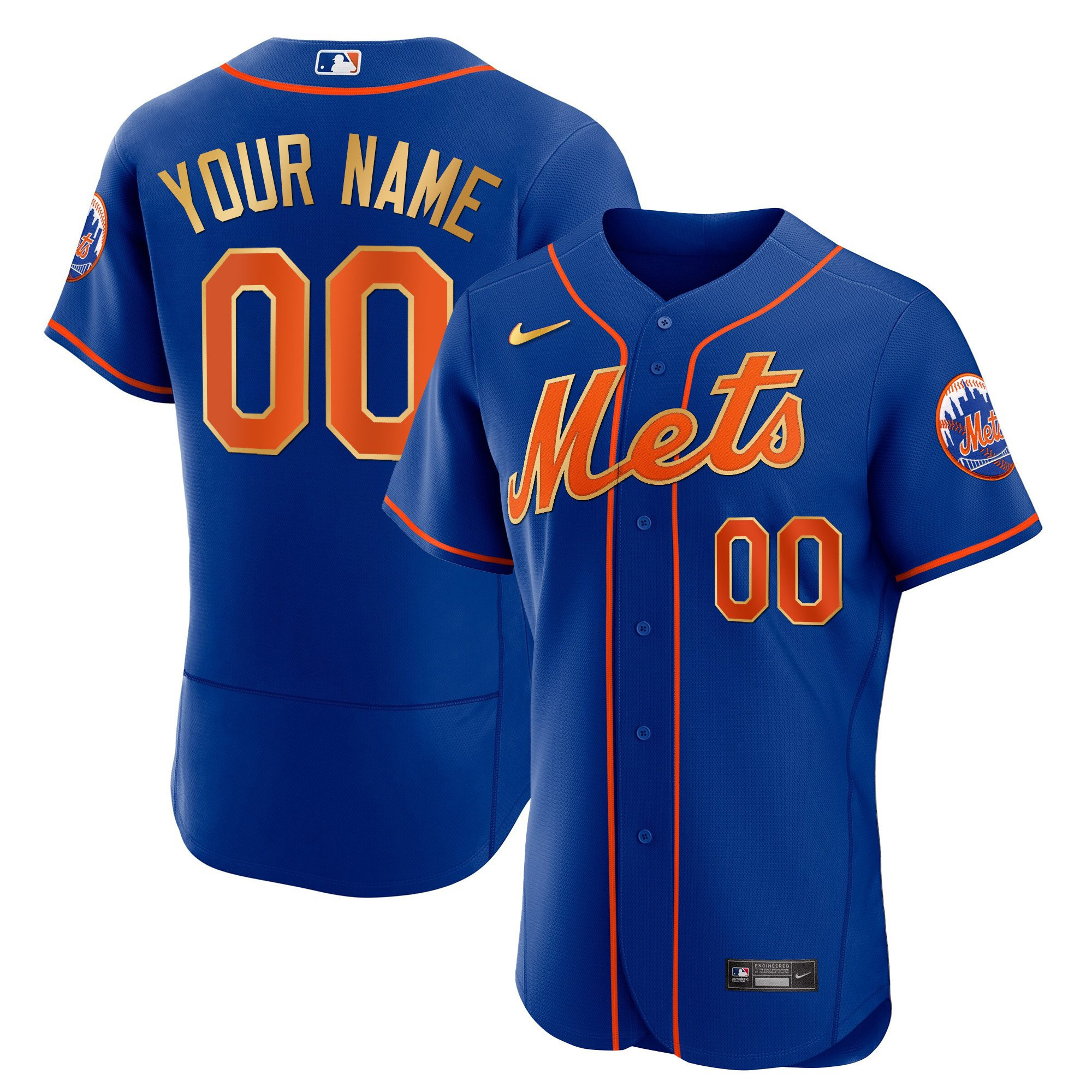 New York Mets Gold Custom Flex Navy Jersey - All Stitched