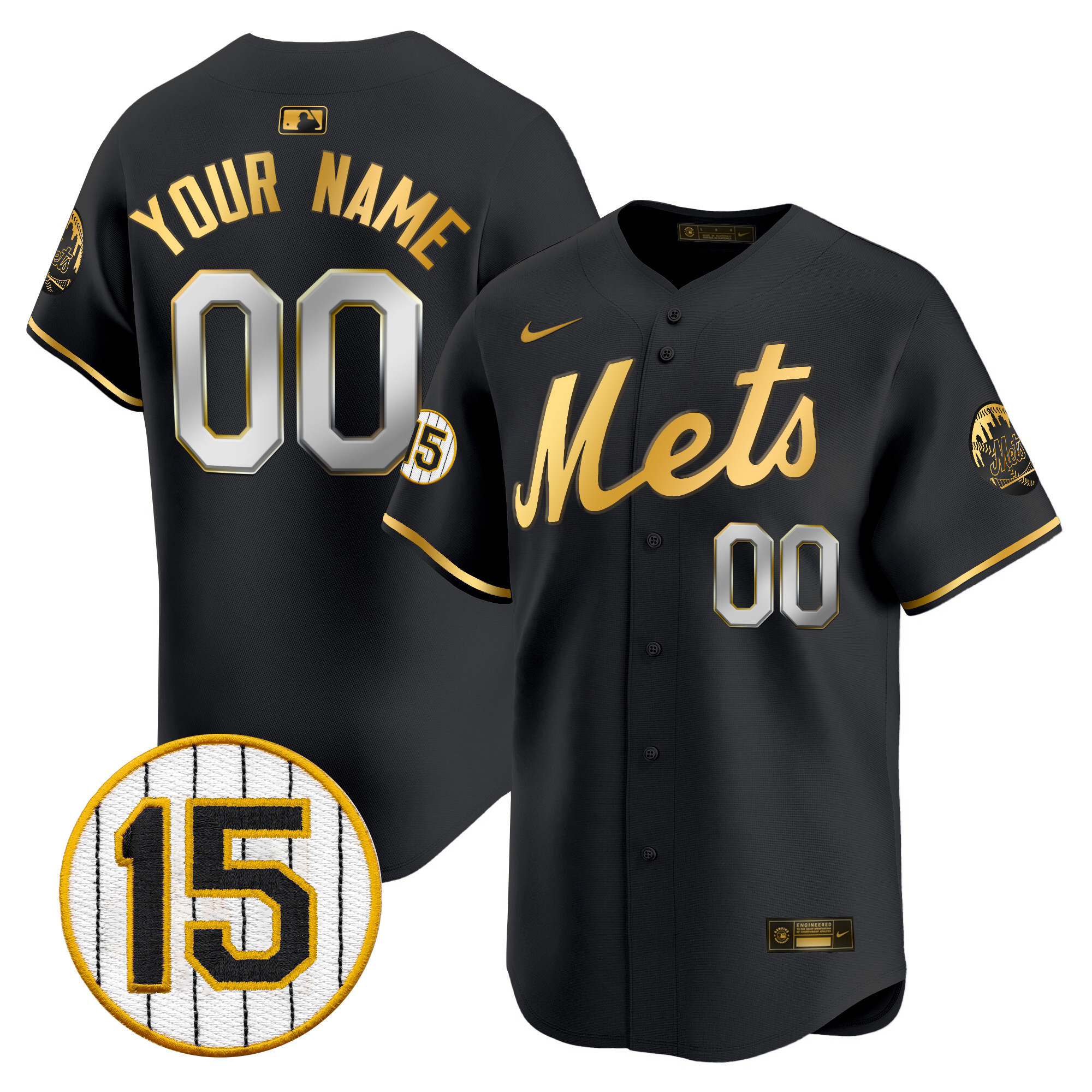 New York Mets Jerry Grote Patch Vapor Premier Limited Custom Black Gold Jersey - All Stitched