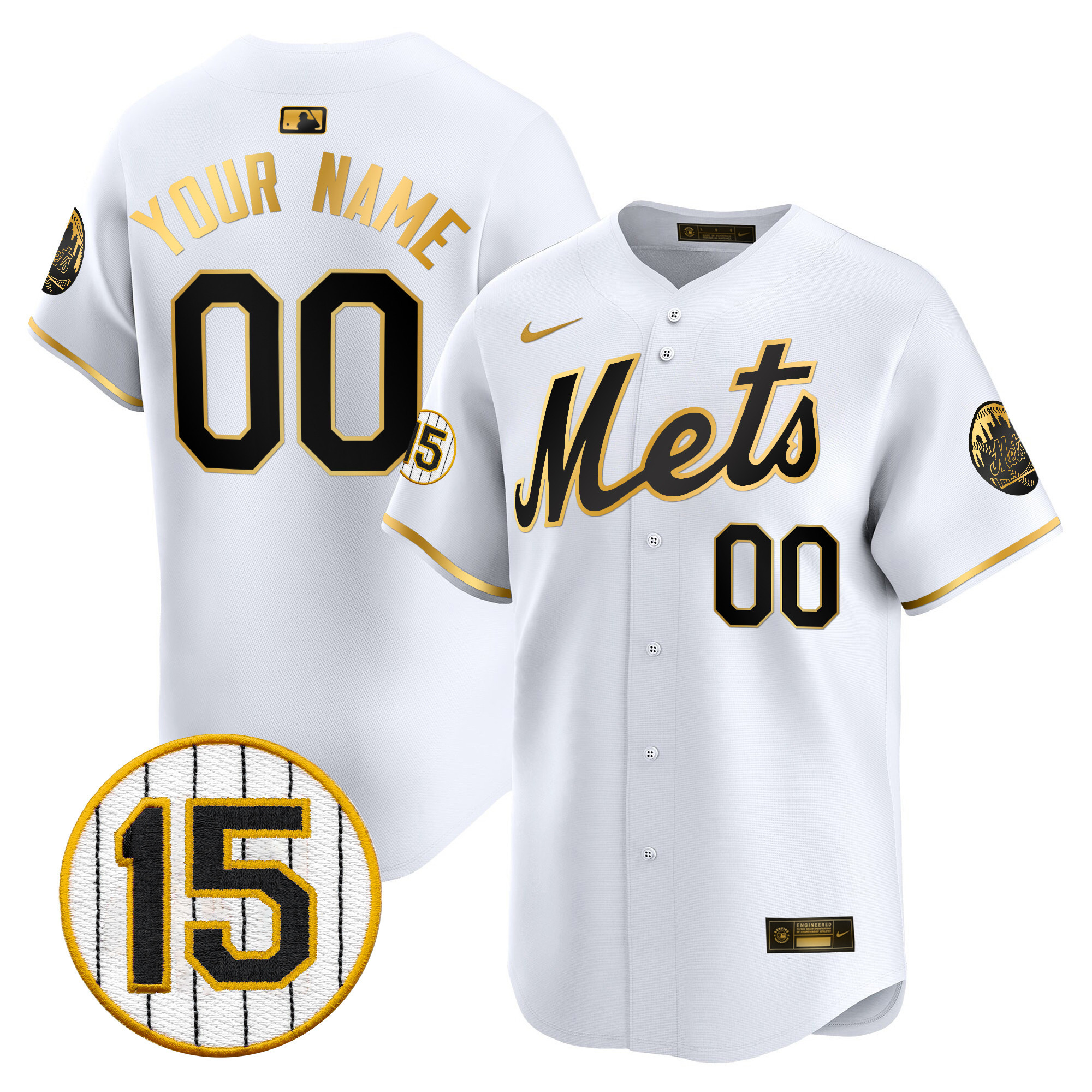 New York Mets Jerry Grote Patch Vapor Premier Limited Custom White Gold Jersey - All Stitched