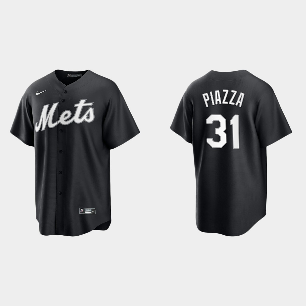 New York Mets Mike Piazza 2021 All Black Fashion Jersey - Black White