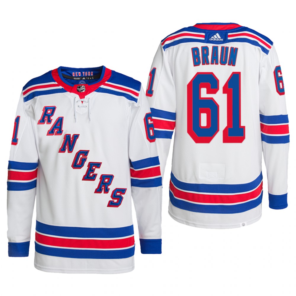 New York Rangers 2022 Away Jersey Justin Braun White #61 Primegreen Pro Uniform