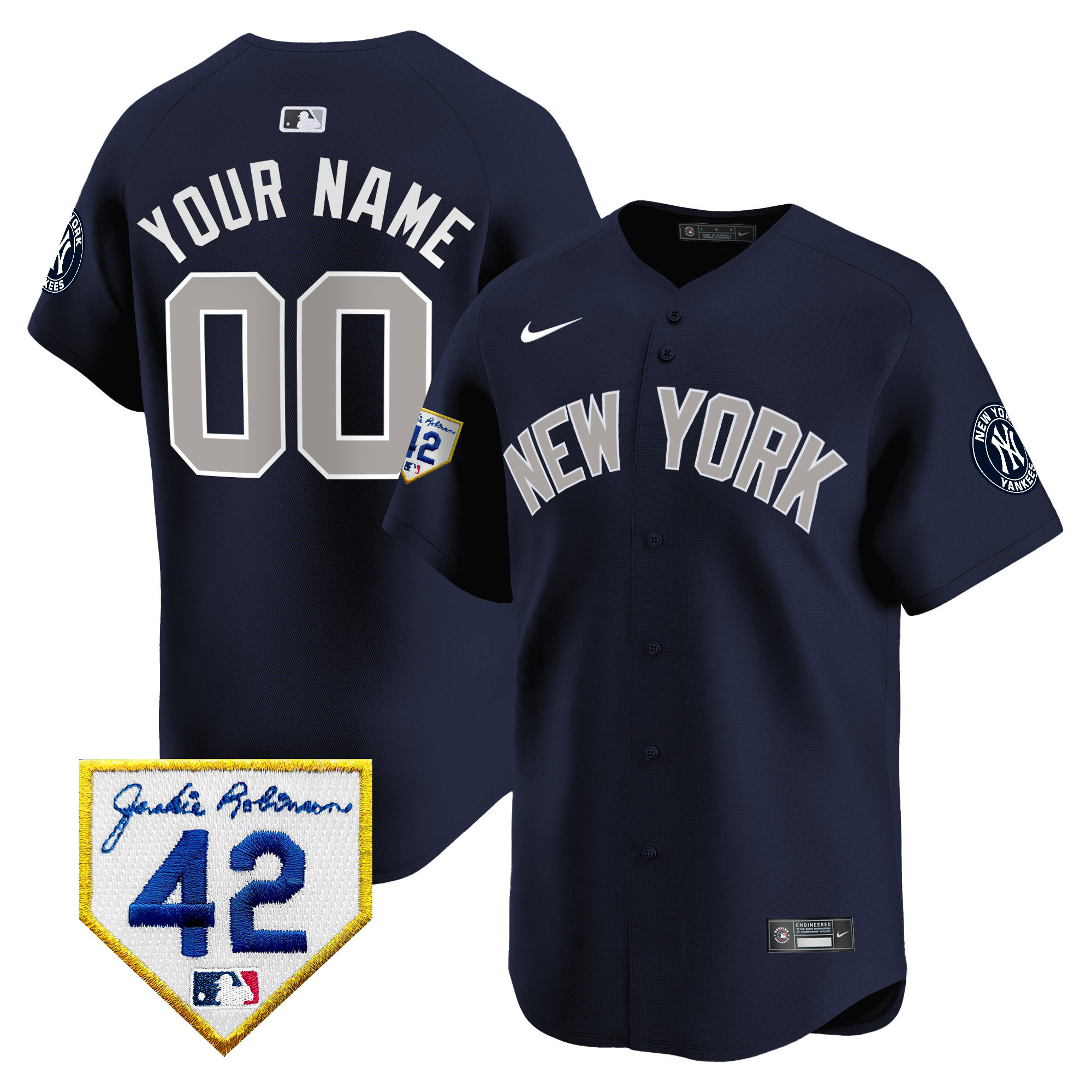 New York Yankees 2024 Jackie Robinson Patch Vapor Premier Limited Custom Alternate Jersey - All Stitched