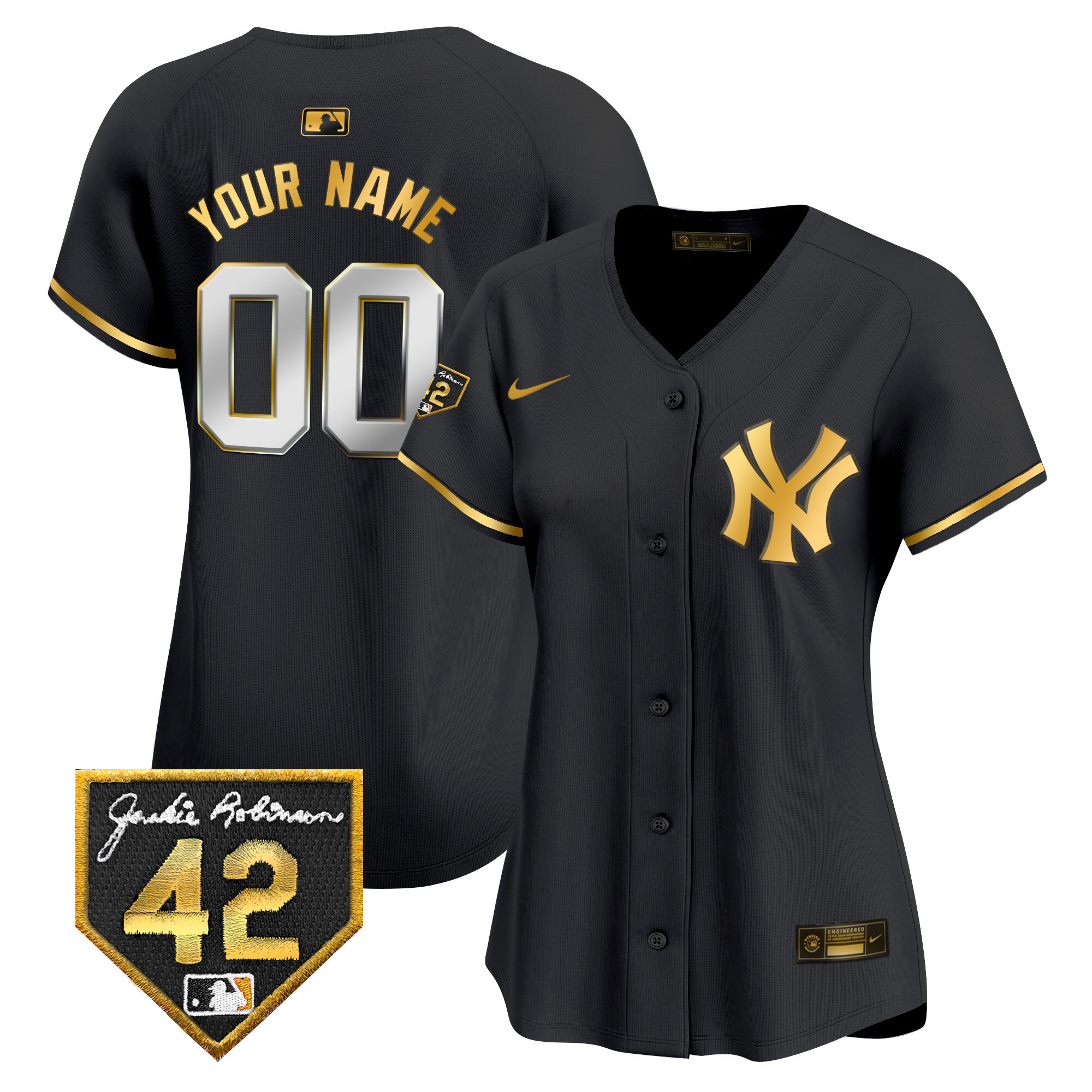 New York Yankees 2024 Jackie Robinson Patch Vapor Premier Limited Custom Black Gold Jersey - All Stitched