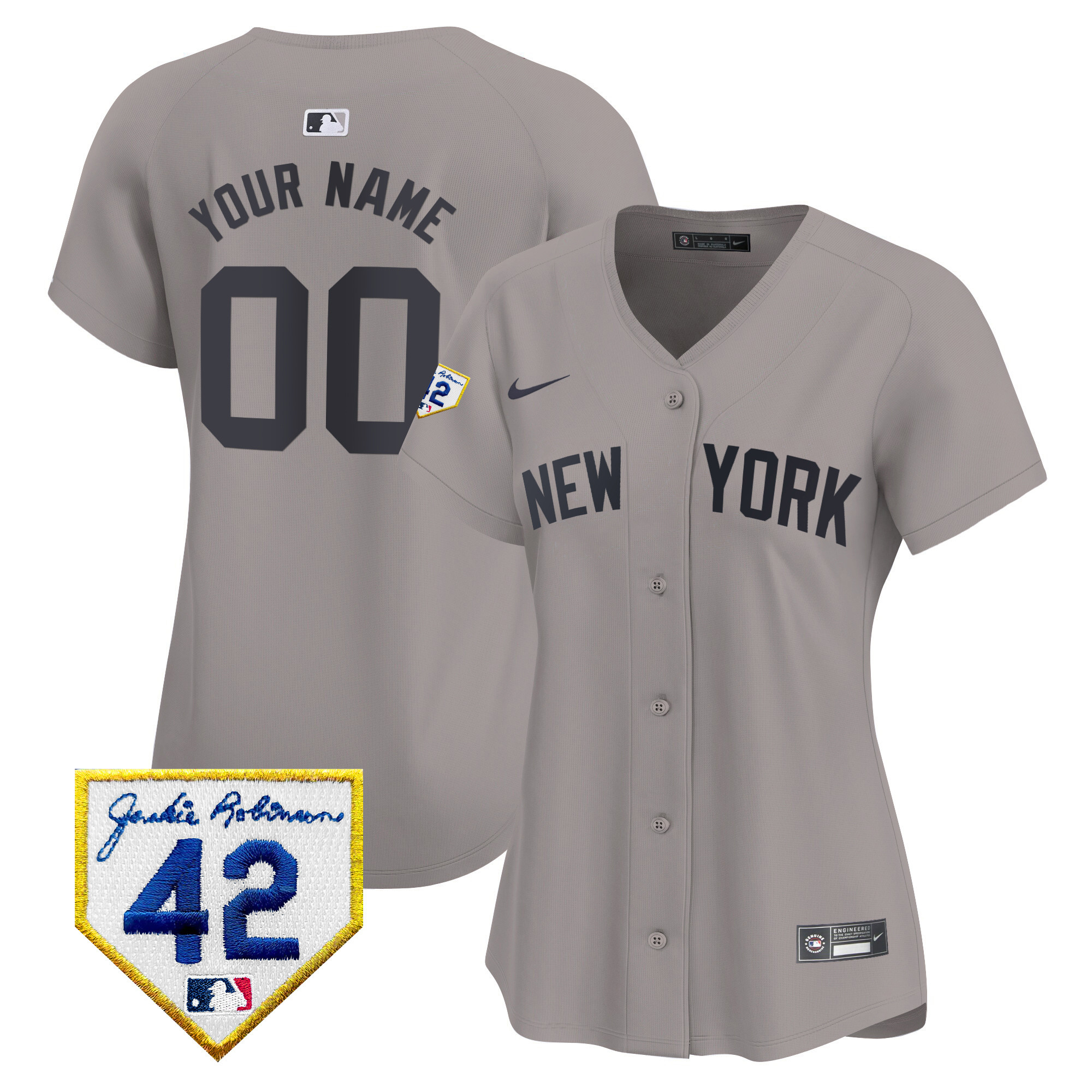 New York Yankees 2024 Jackie Robinson Patch Vapor Premier Limited Custom Gray Jersey - All Stitched