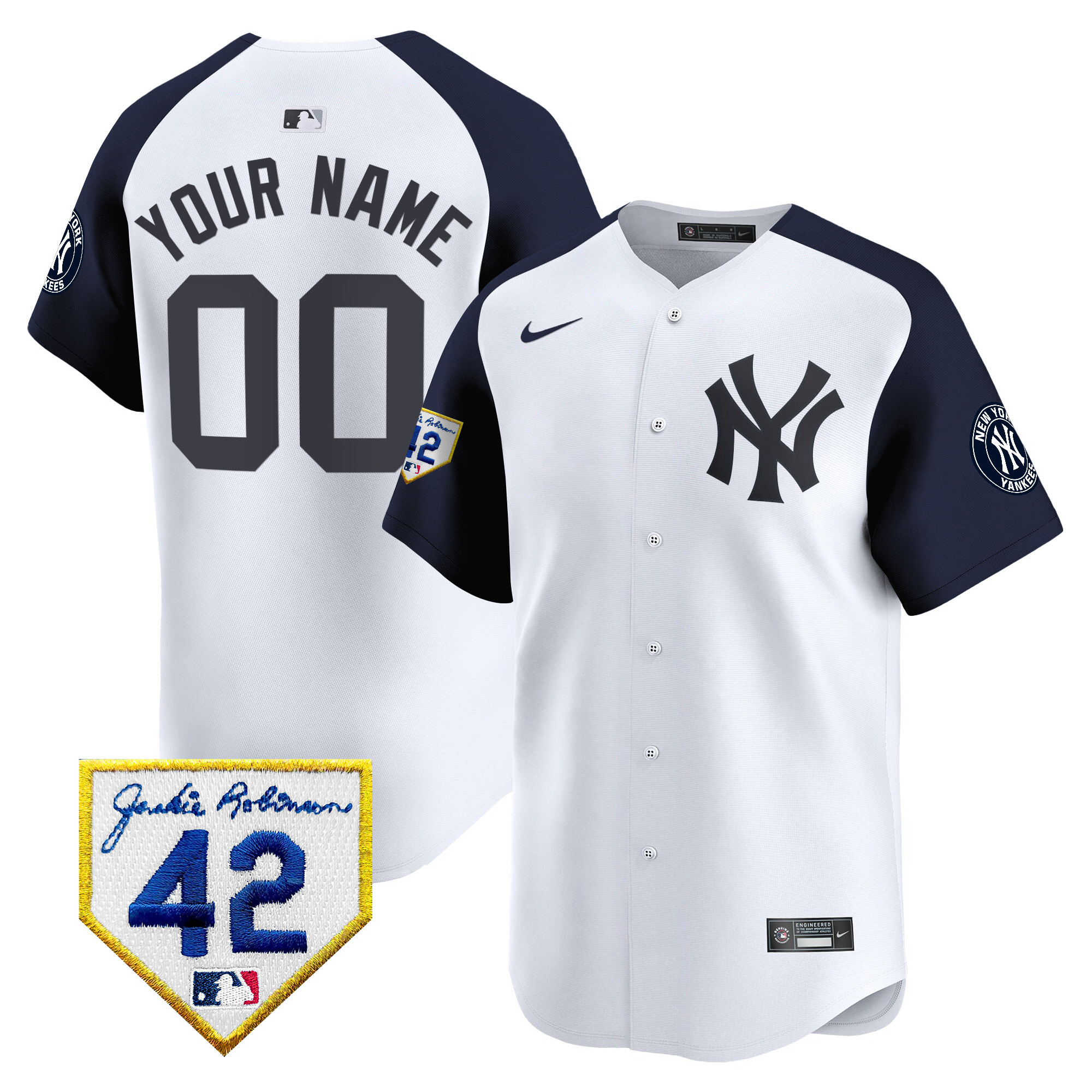 New York Yankees 2024 Jackie Robinson Patch Vapor Premier Limited Custom White Alternate Jersey - All Stitched
