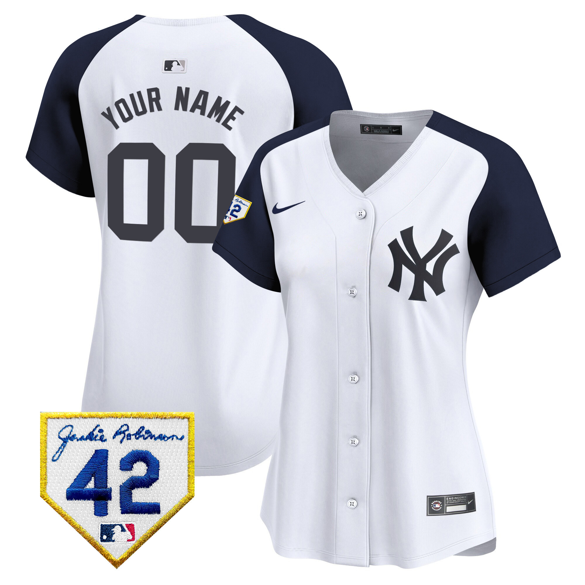 New York Yankees 2024 Jackie Robinson Patch Vapor Premier Limited Custom White Alternate Jersey - All Stitched