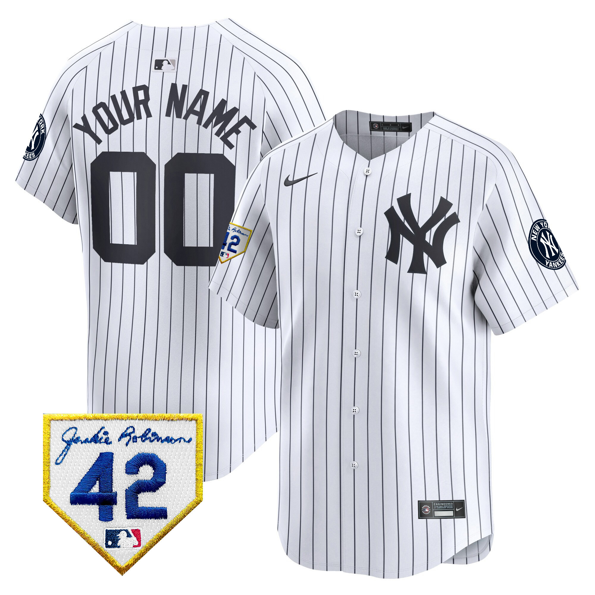 New York Yankees 2024 Jackie Robinson Patch Vapor Premier Limited Custom White Jersey - All Stitched