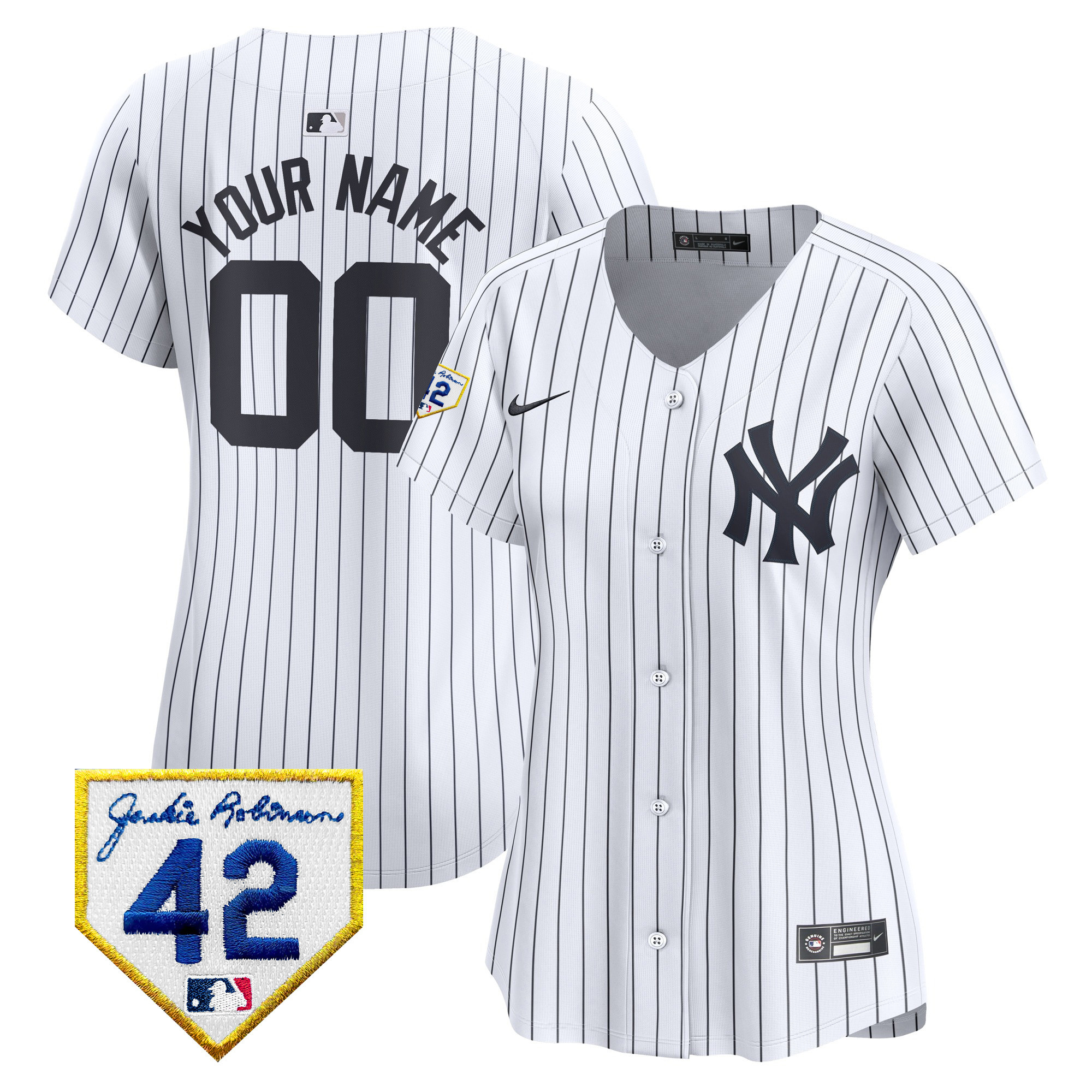 New York Yankees 2024 Jackie Robinson Patch Vapor Premier Limited Custom White Jersey - All Stitched