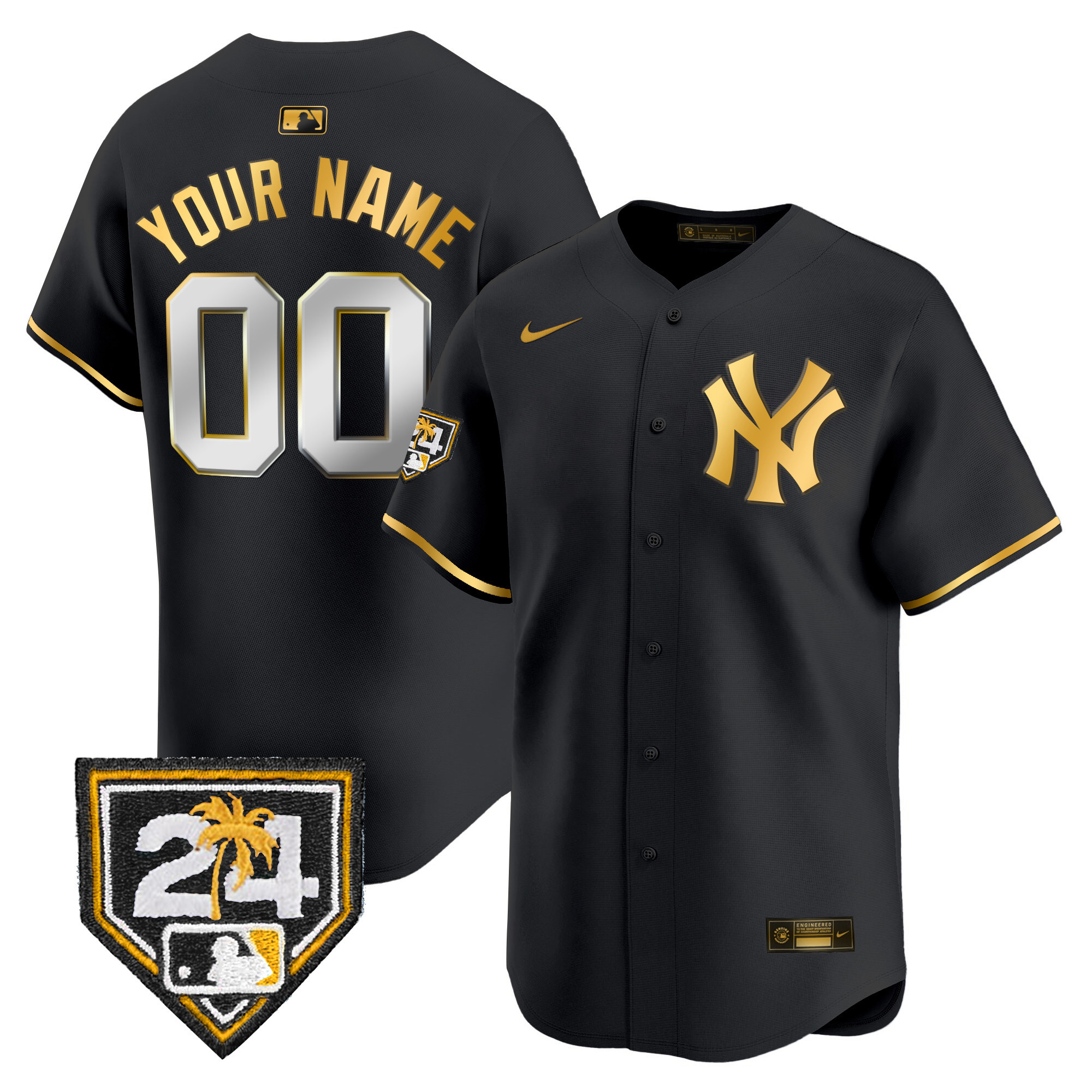 New York Yankees 2024 Spring Training Patch Vapor Premier Limited Custom Black Gold Jersey - All Stitched