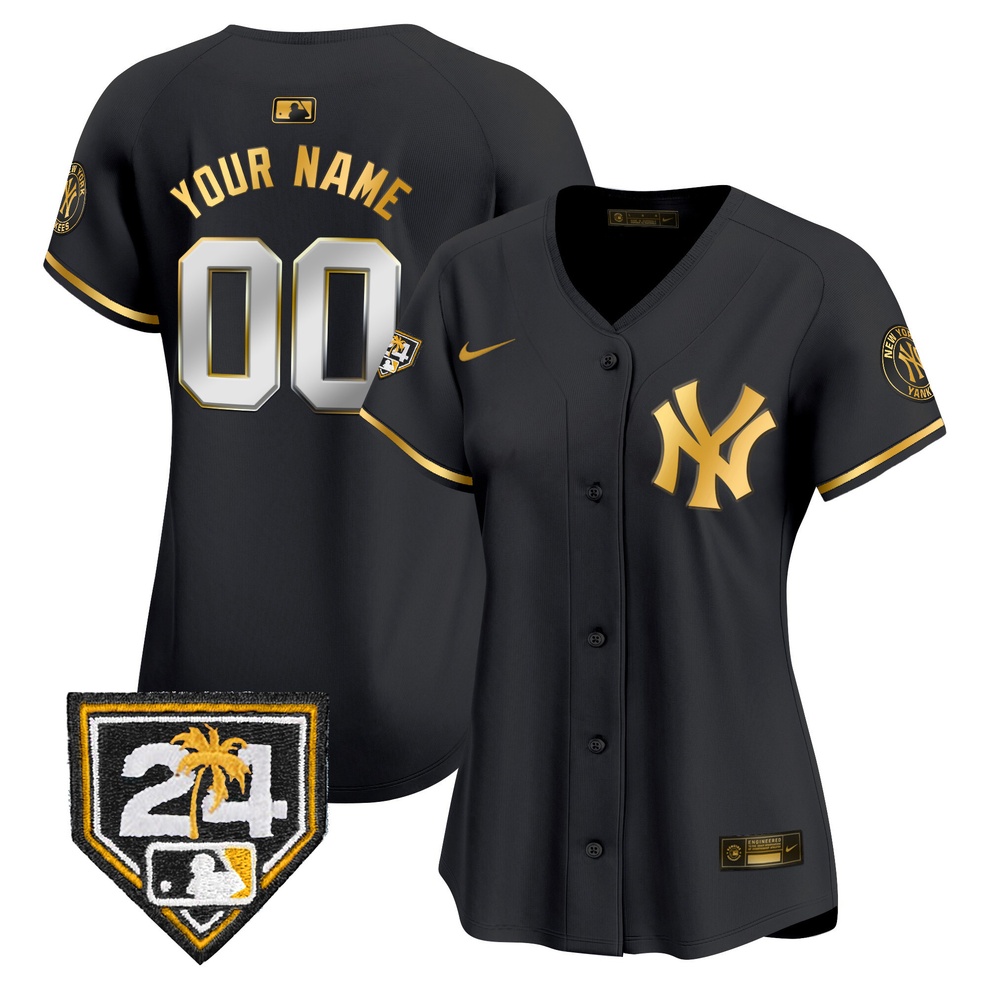 New York Yankees 2024 Spring Training Patch Vapor Premier Limited Custom V2 Black Gold Jersey - All Stitched