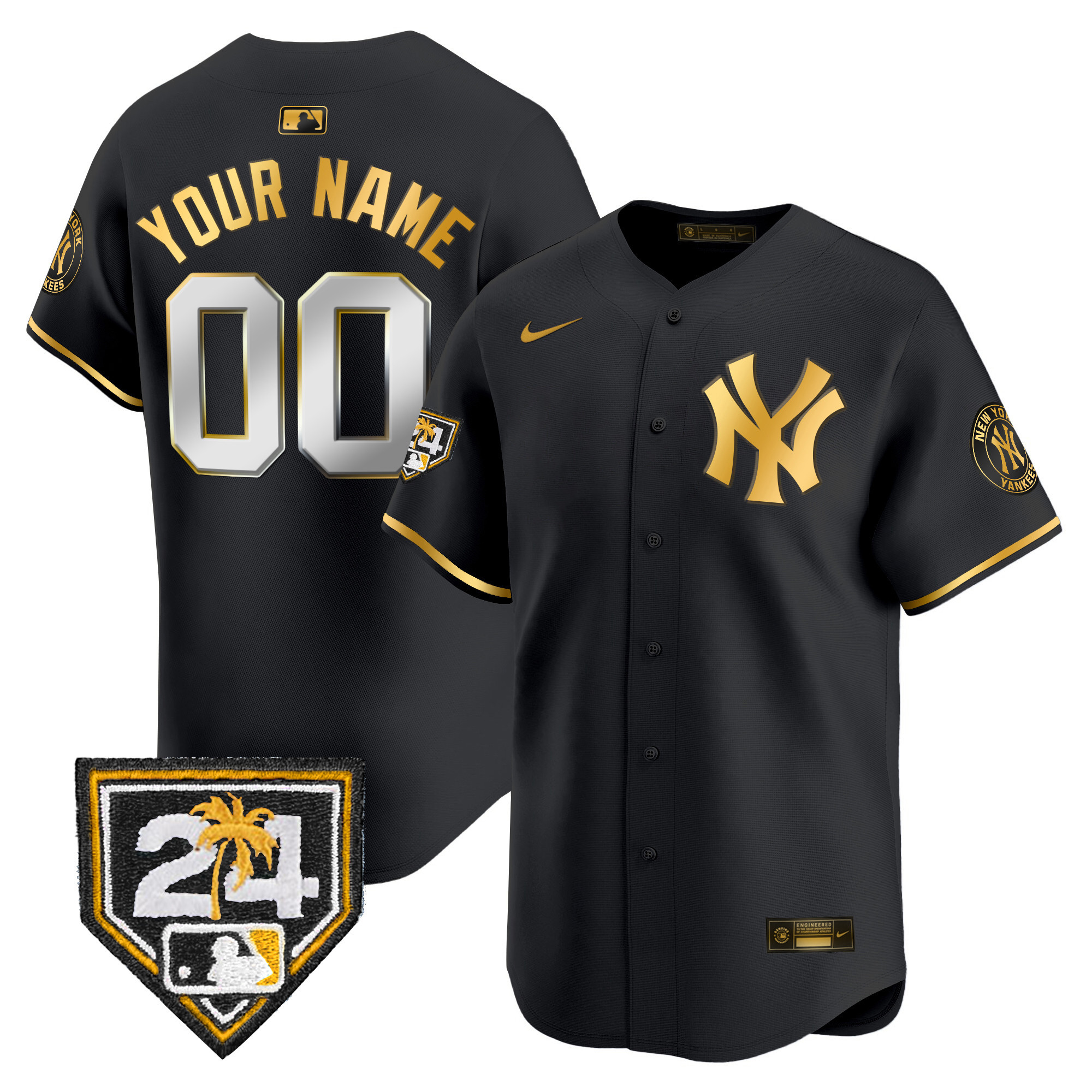 New York Yankees 2024 Spring Training Patch Vapor Premier Limited Custom V2 Black Gold Jersey - All Stitched