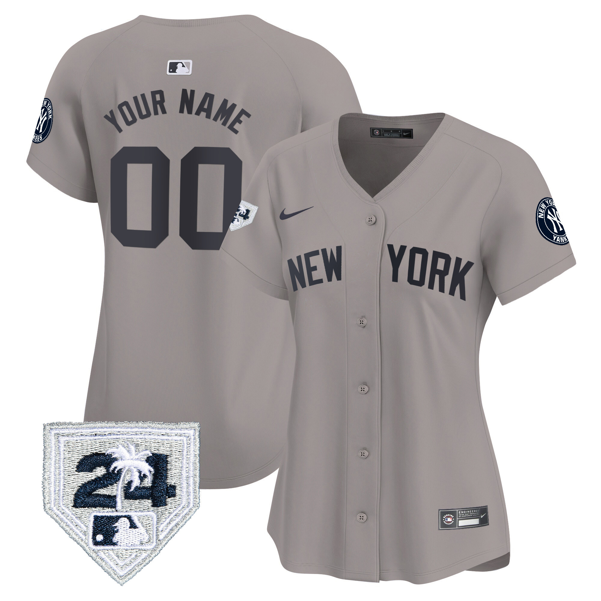New York Yankees 2024 Spring Training Patch Vapor Premier Limited Custom V2 Gray Jersey - All Stitched