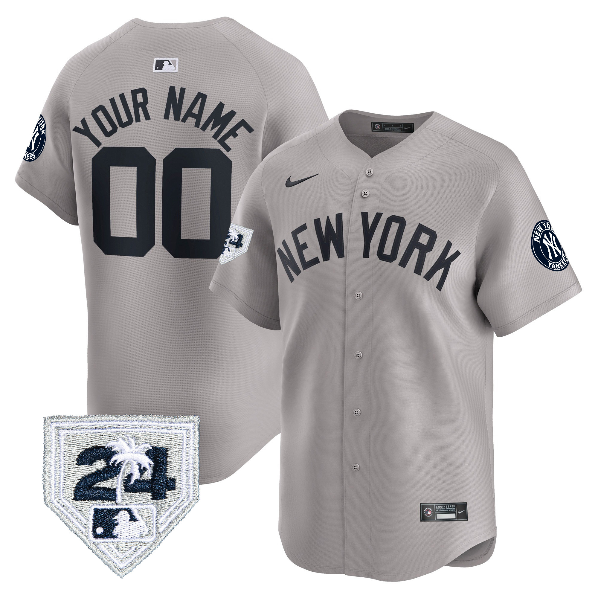 New York Yankees 2024 Spring Training Patch Vapor Premier Limited Custom V2 Gray Jersey - All Stitched