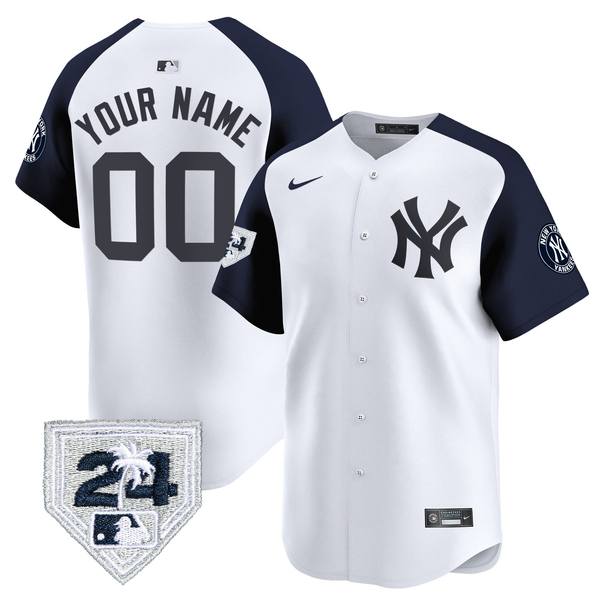 New York Yankees 2024 Spring Training Patch Vapor Premier Limited Custom V2 White Alternate Jersey - All Stitched