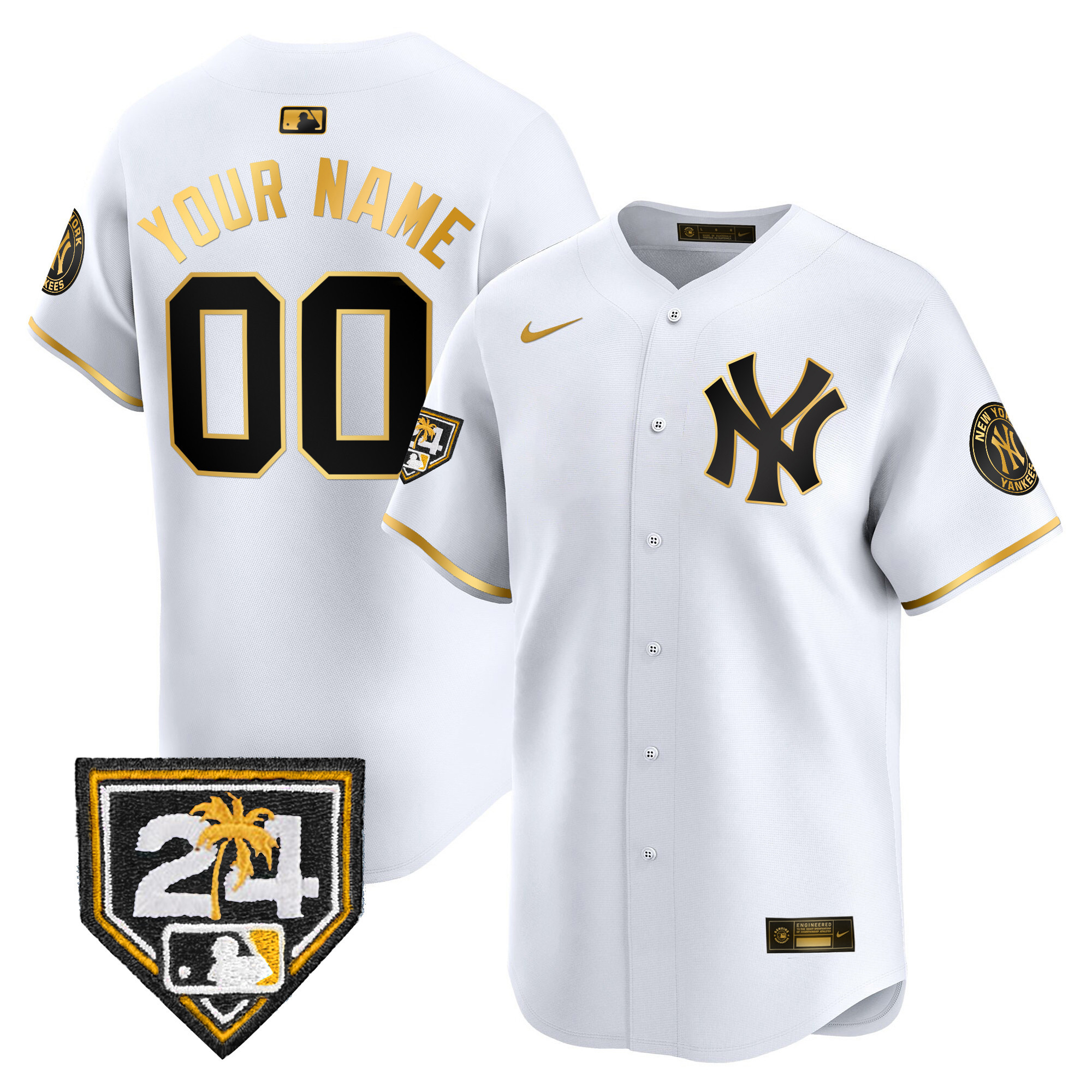 New York Yankees 2024 Spring Training Patch Vapor Premier Limited Custom V2 White Gold Jersey - All Stitched