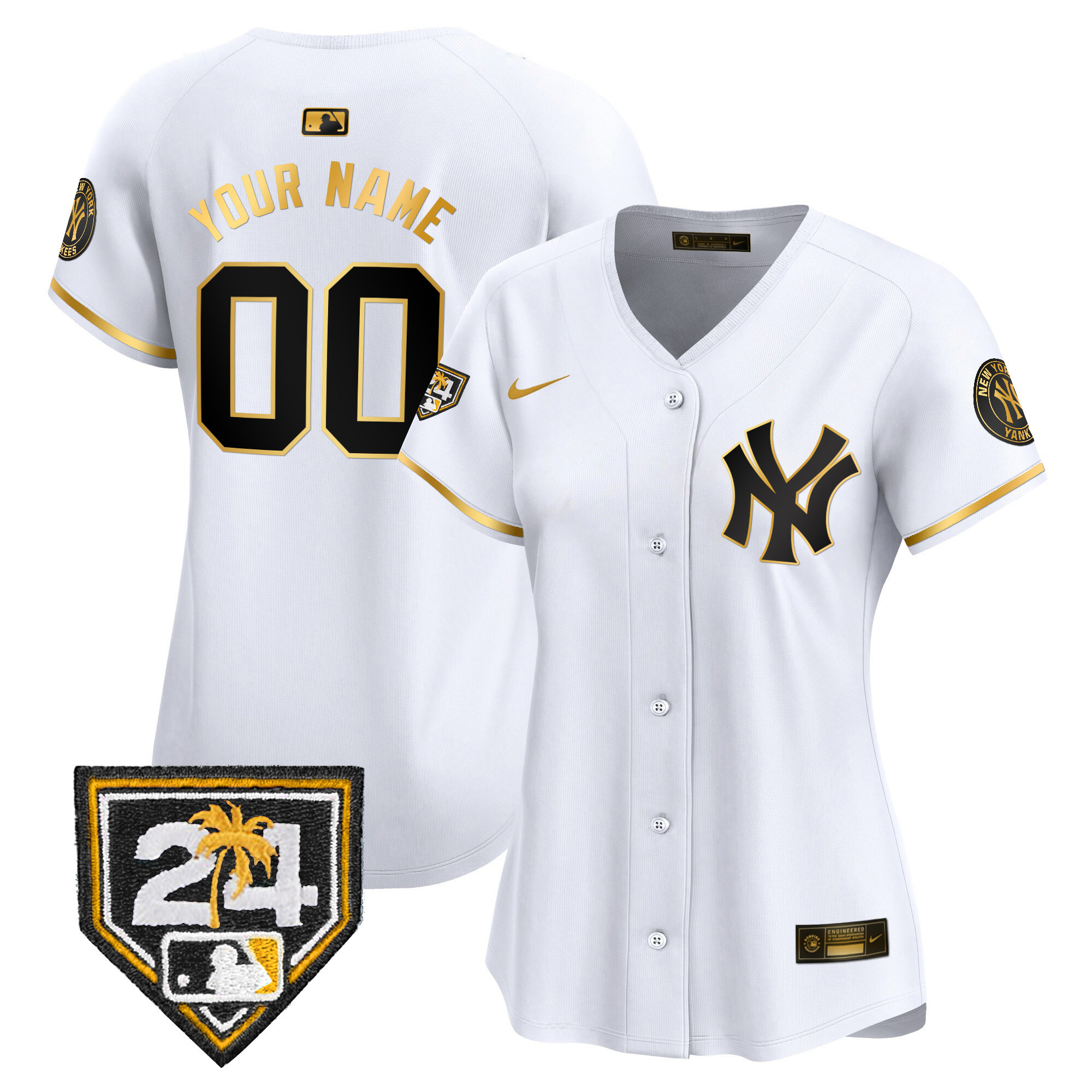 New York Yankees 2024 Spring Training Patch Vapor Premier Limited Custom V2 White Gold Jersey - All Stitched