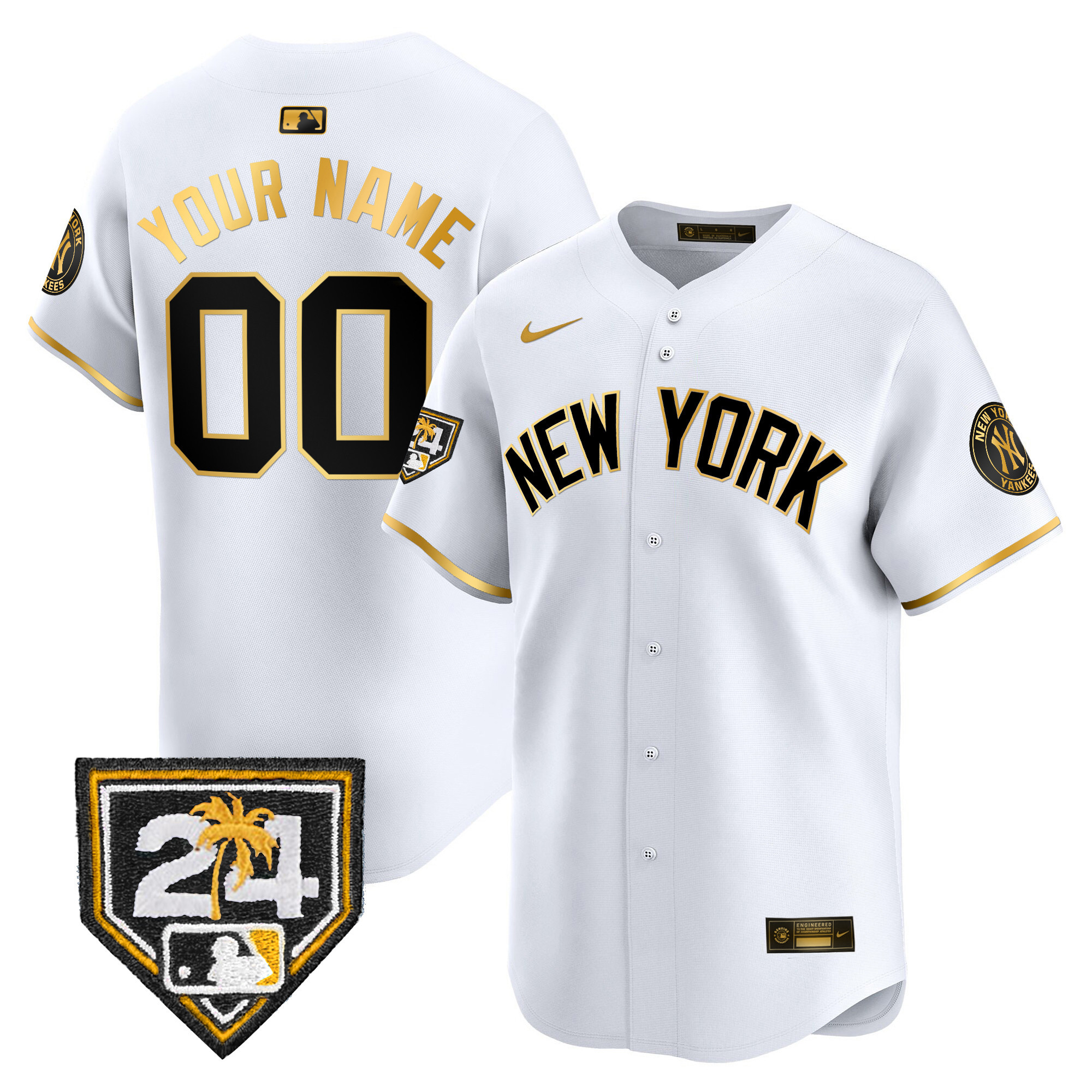New York Yankees 2024 Spring Training Patch Vapor Premier Limited Custom V3 White Gold Jersey - All Stitched