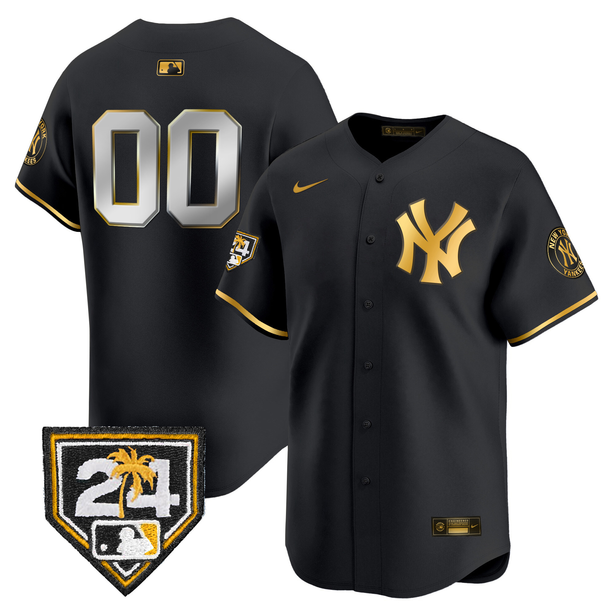 New York Yankees 2024 Spring Training Patch Vapor Premier Limited Custom V4 Black Gold Jersey - All Stitched
