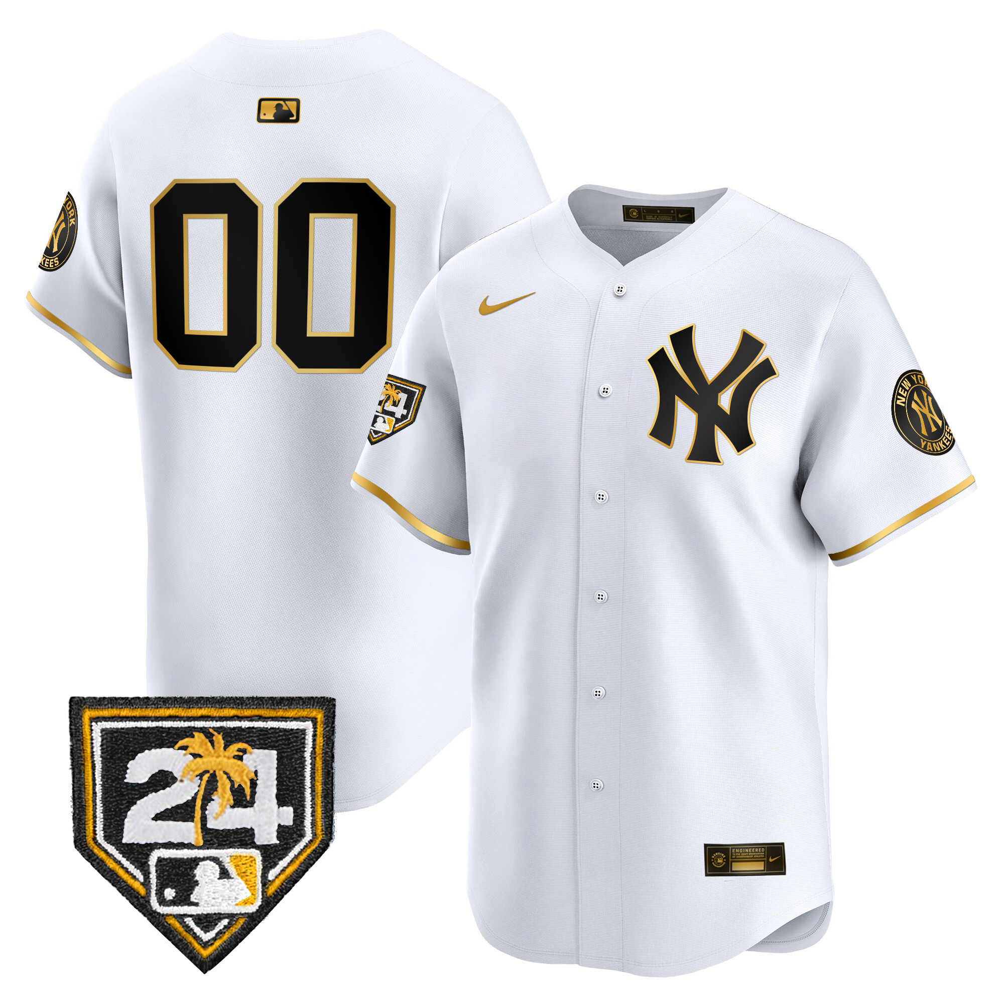New York Yankees 2024 Spring Training Patch Vapor Premier Limited Custom V4 White Gold Jersey - All Stitched