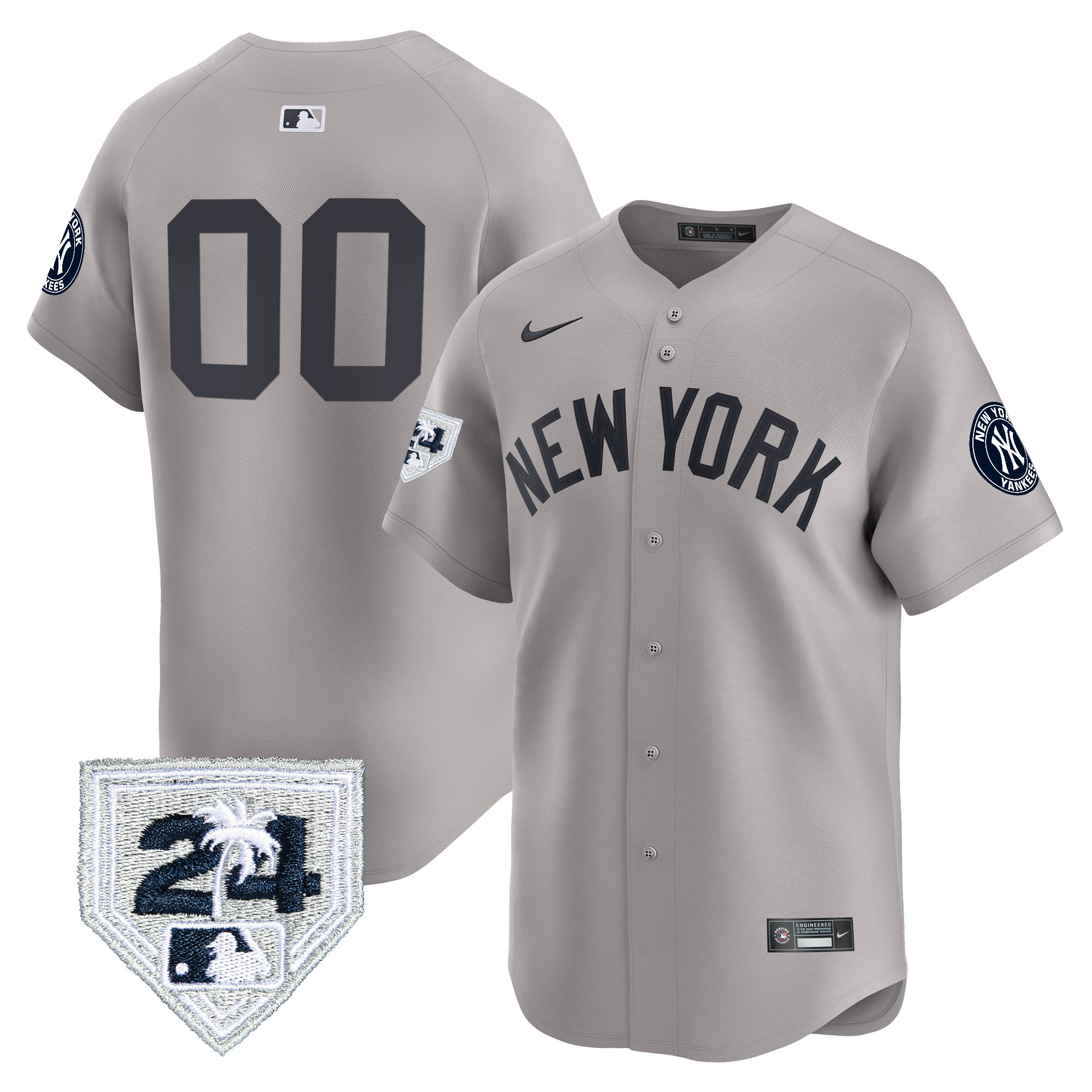 New York Yankees 2024 Spring Training Patch Vapor Premier Limited Custom V5 Gray Jersey - All Stitched
