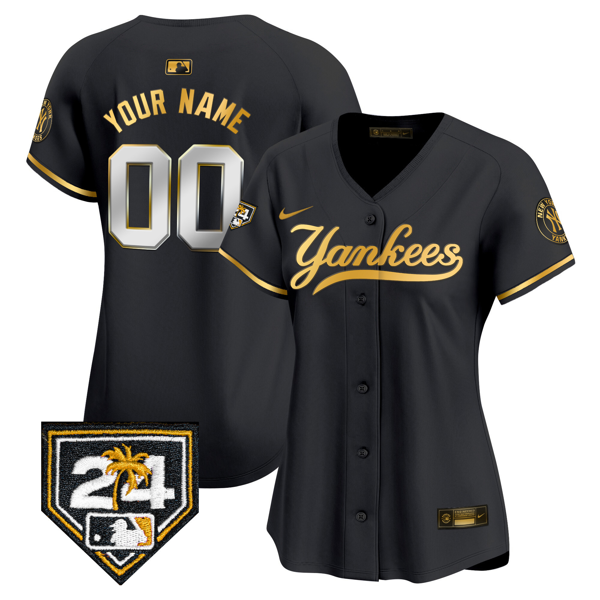 New York Yankees 2024 Spring Training Patch Vapor Premier Limited Custom V6 Black Gold Jersey - All Stitched