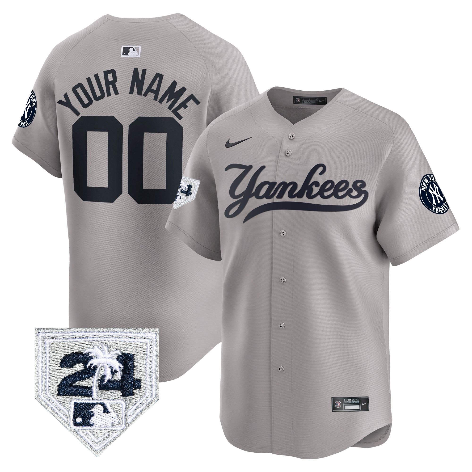 New York Yankees 2024 Spring Training Patch Vapor Premier Limited Custom V6 Gray Jersey - All Stitched